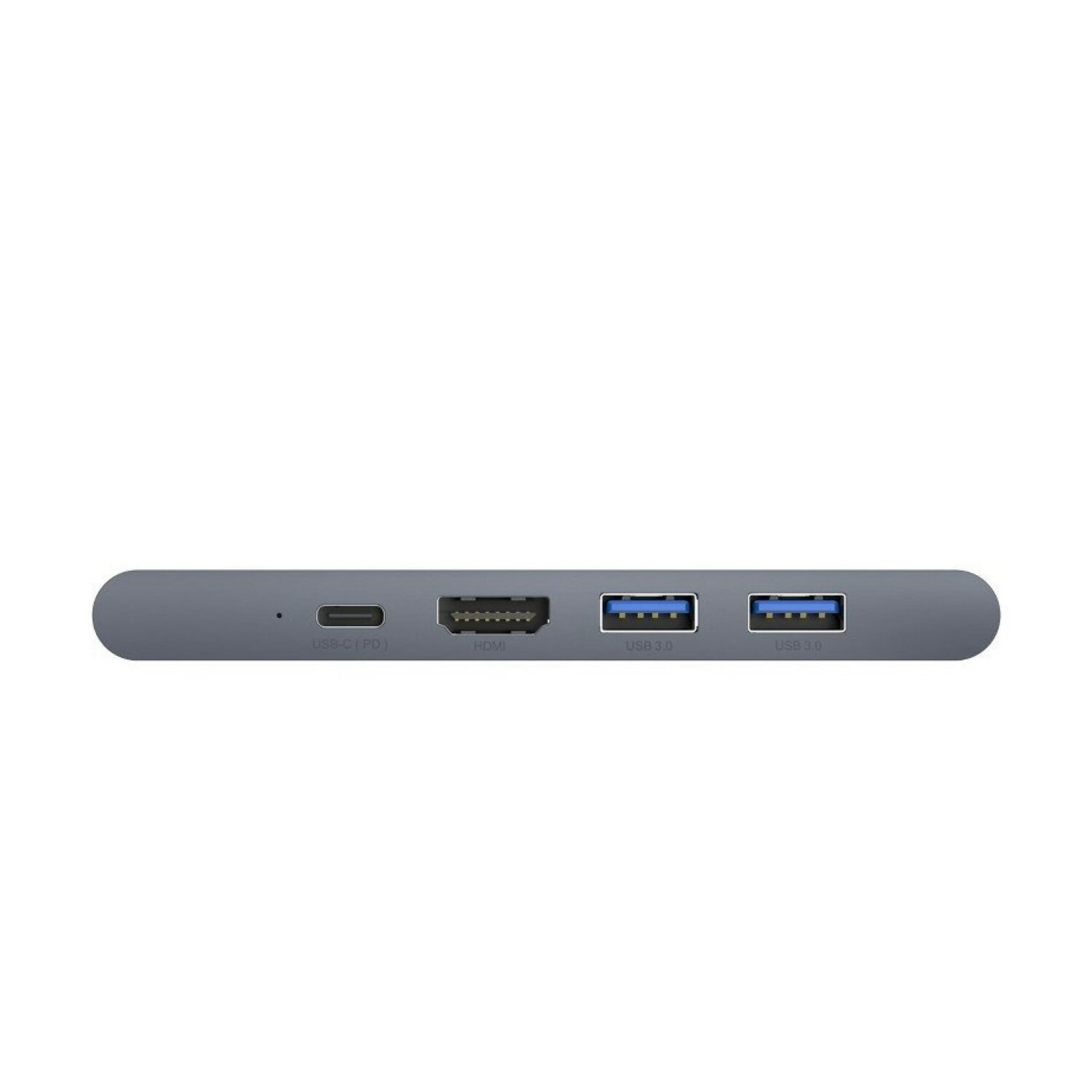 Hub grigio con porte USB-C, HDMI e USB 3.0.