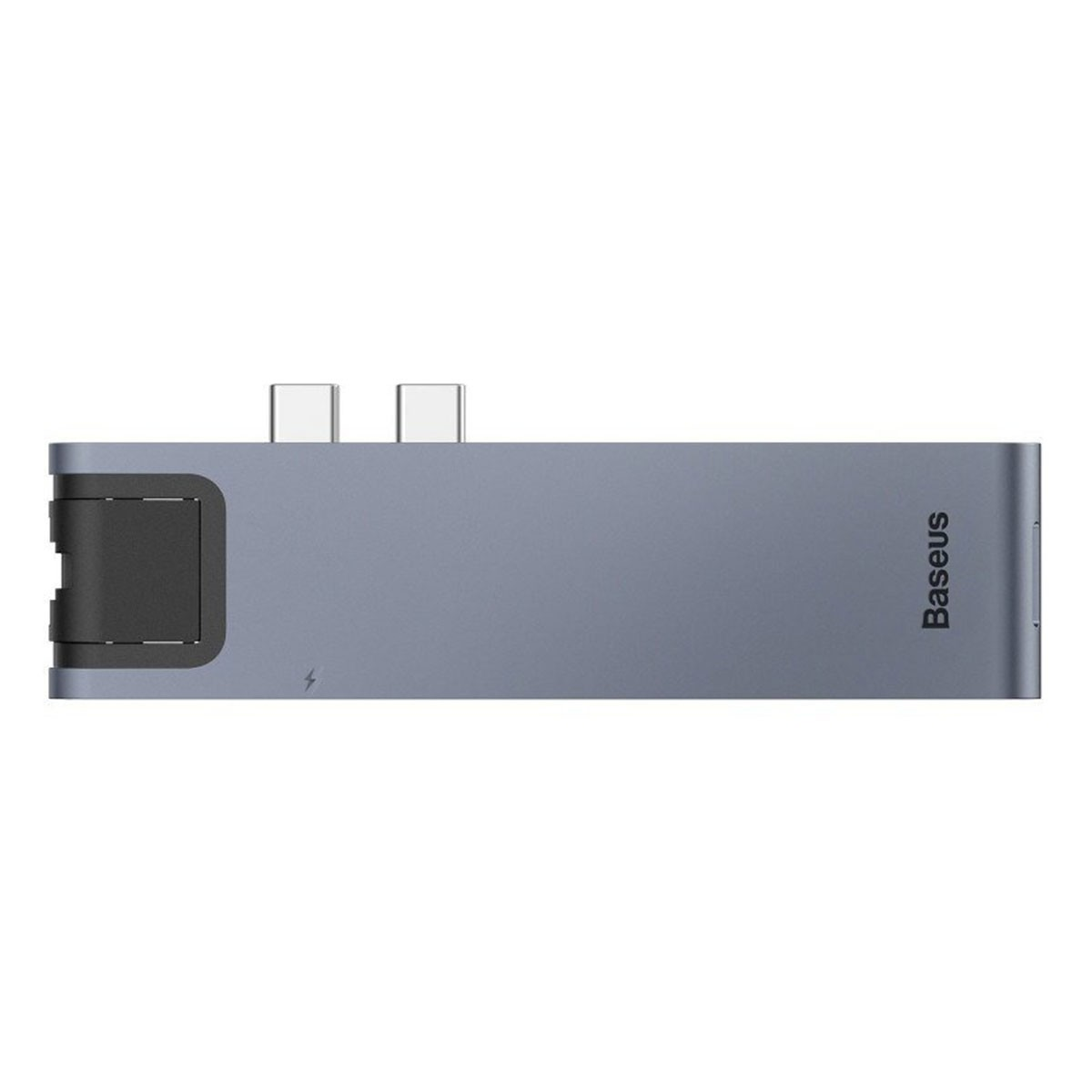 Un hub USB-C Baseus grigio con più porte.
