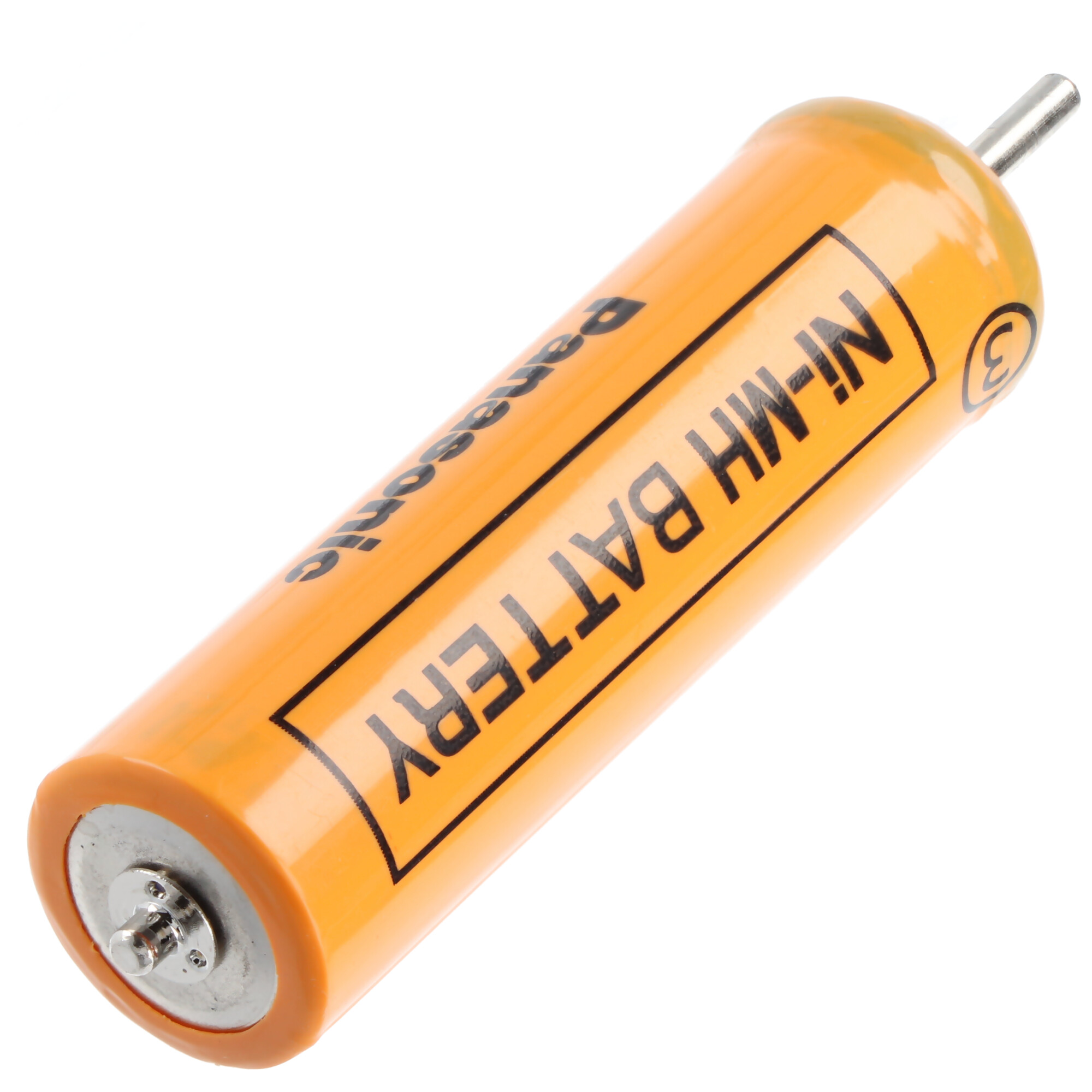 Orangefarbene Ni-MH-Batterie mit schwarzem Etikett.