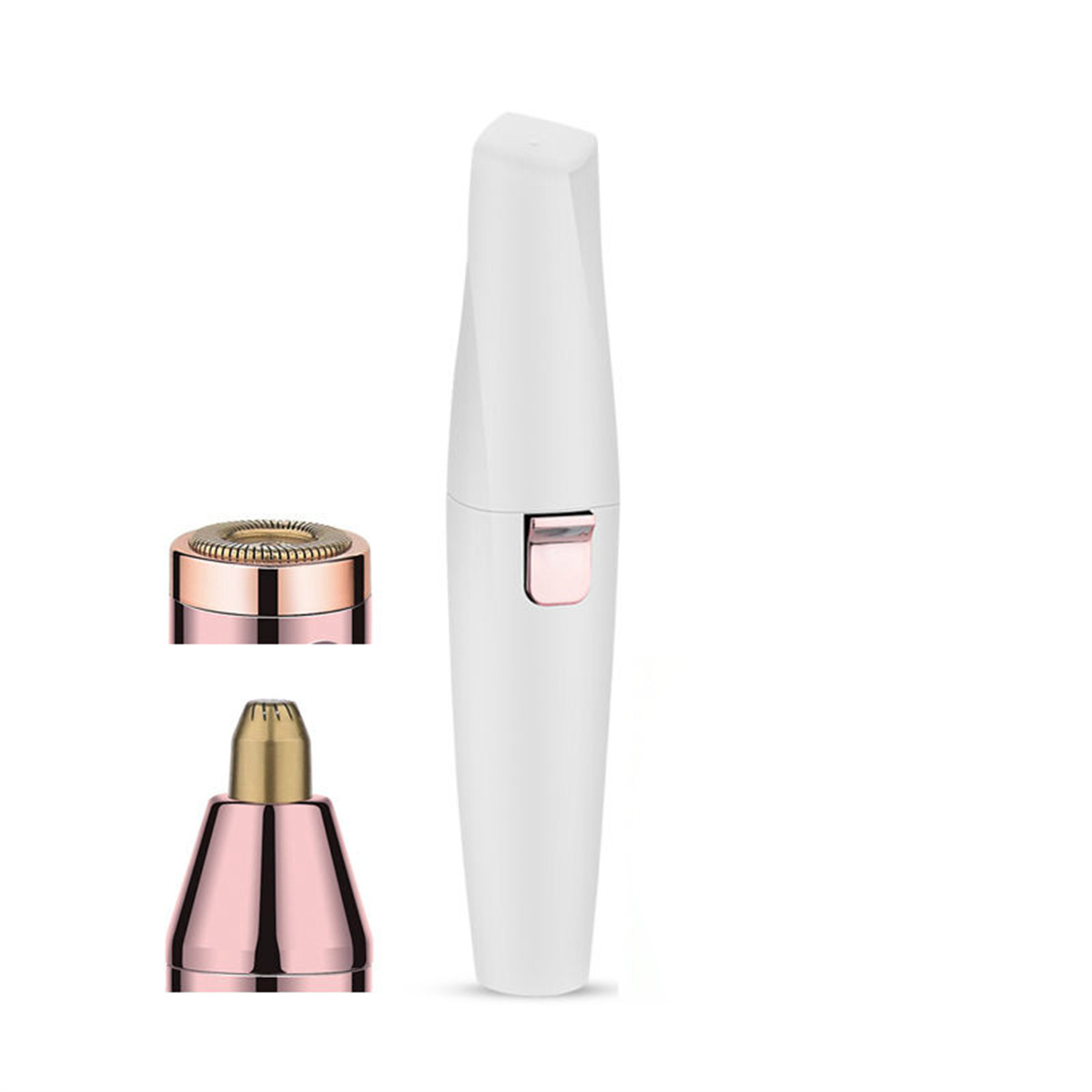 Weißer und roségoldfarbener Gesichtshaarentferner.