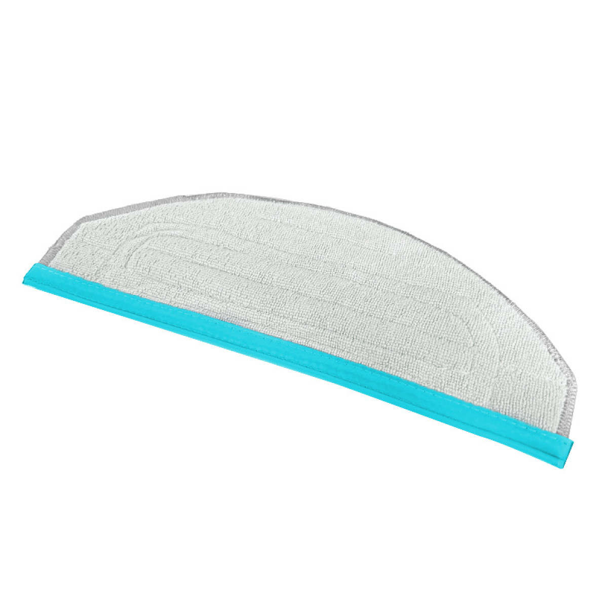 Ein weißes und türkisfarbenes Mopp-Pad auf einer weißen Oberfläche.