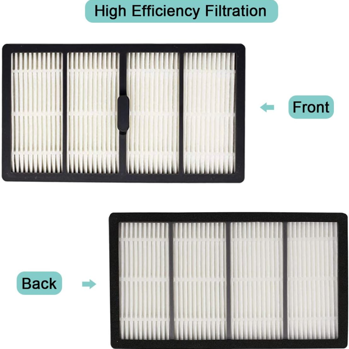 Dos componentes de filtro de aire, etiquetados 'Delante' y 'Detrás', mostrando capas.
