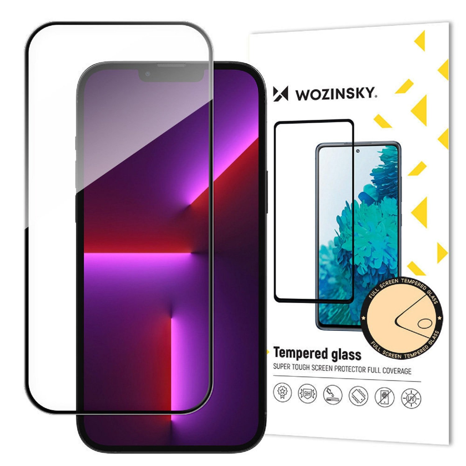 Telefonschutzfolien, eine auf einem Telefon und die andere in einer Box.