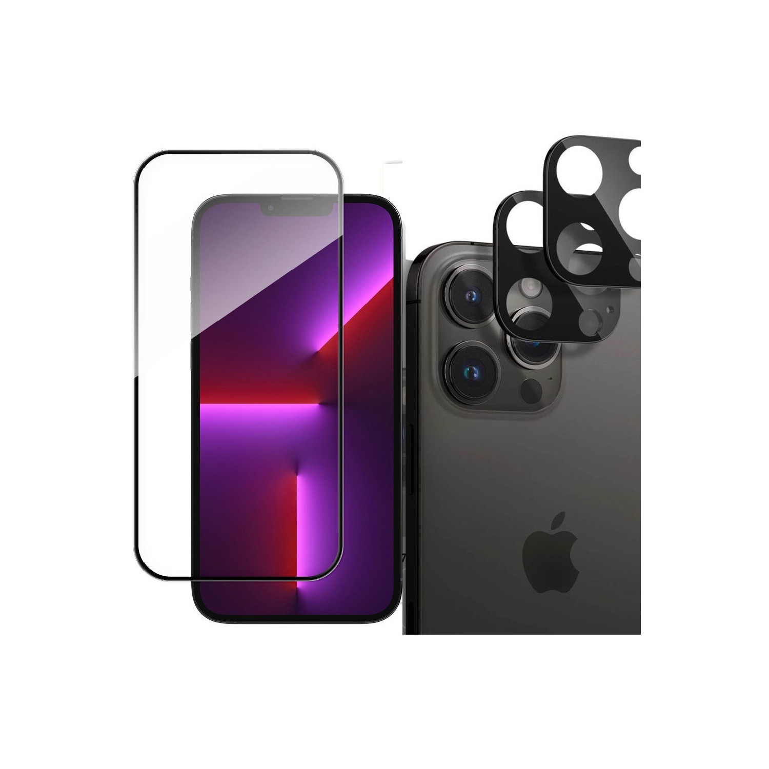 iPhone mit Displayschutz und Kameraschutz. Telefon hat dunkle Rückseite und Bildschirm.