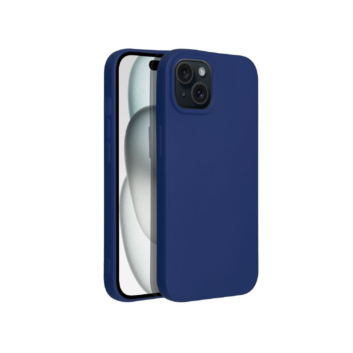 Eine blaue Handyhülle mit einem Telefon darin. Die Hülle bedeckt die Rückseite des Telefons.