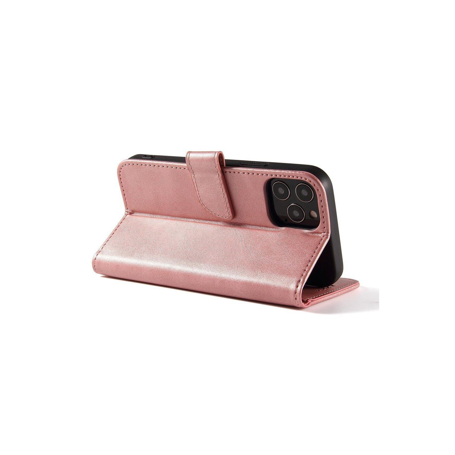 Rosa Handyhülle geöffnet, Telefon innen.
