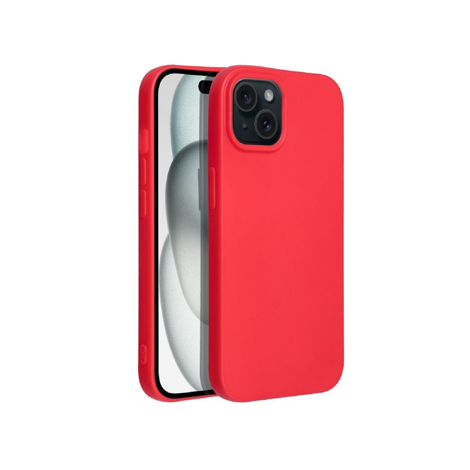 Rote Handyhülle auf einem weißen Handy mit schwarzem Bildschirm.