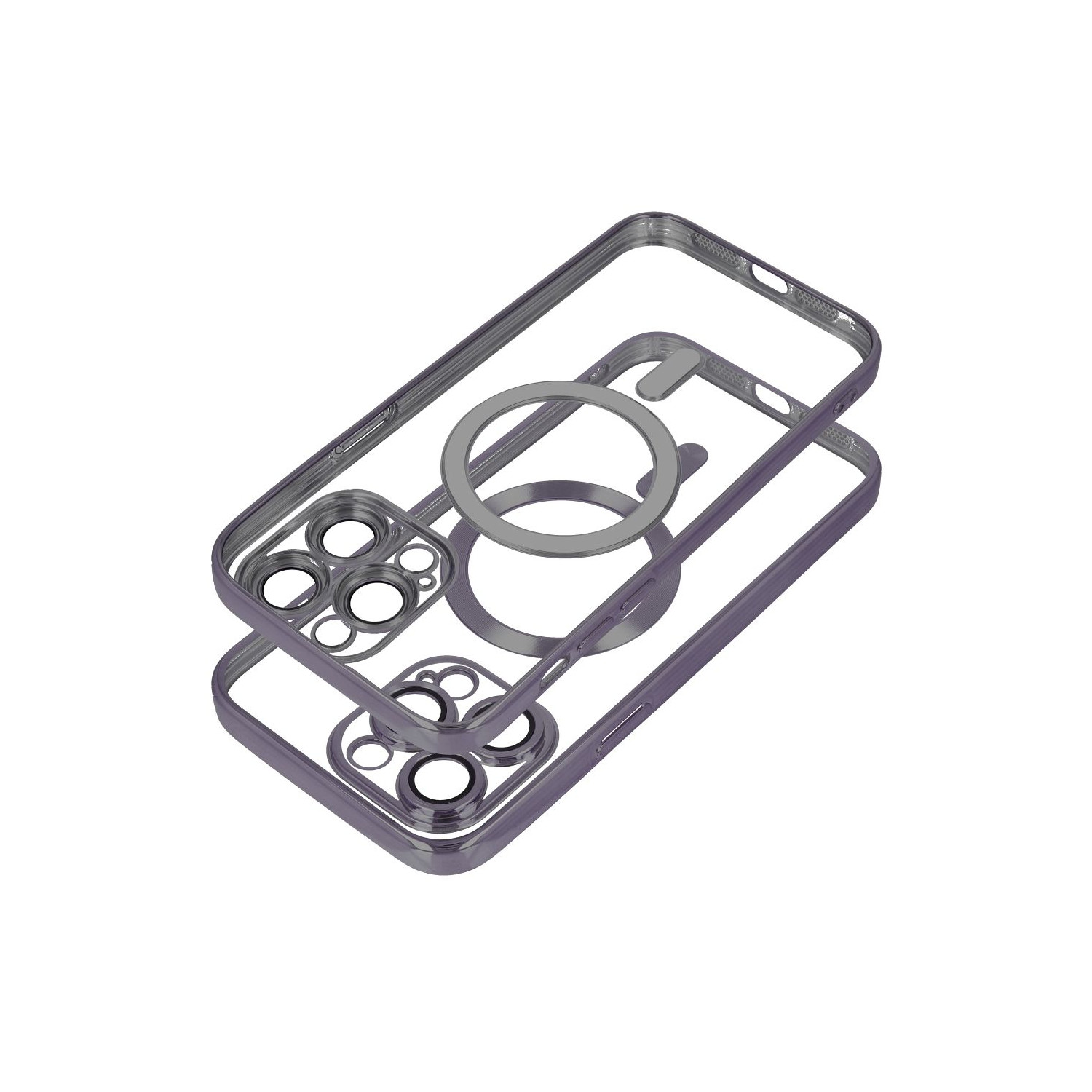 Transparente Handyhülle mit offenem Kameraring. Zeigt ein Schutzdesign für die Kamera eines Telefons.