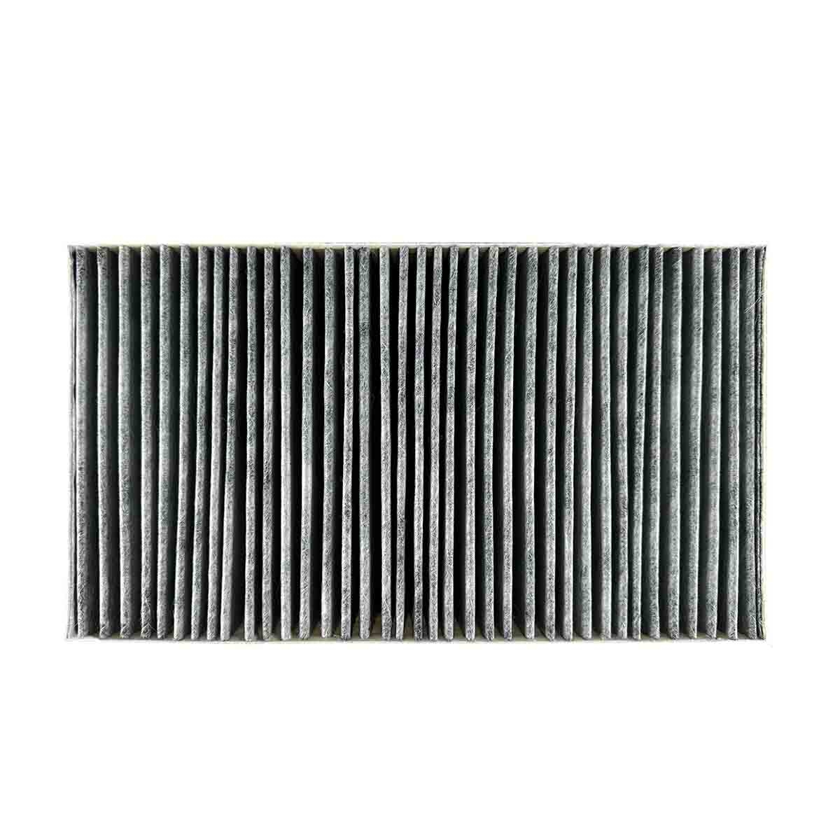 Rechteckiger Luftfilter mit vertikalem, grauem, gefaltetem Filtermaterial.