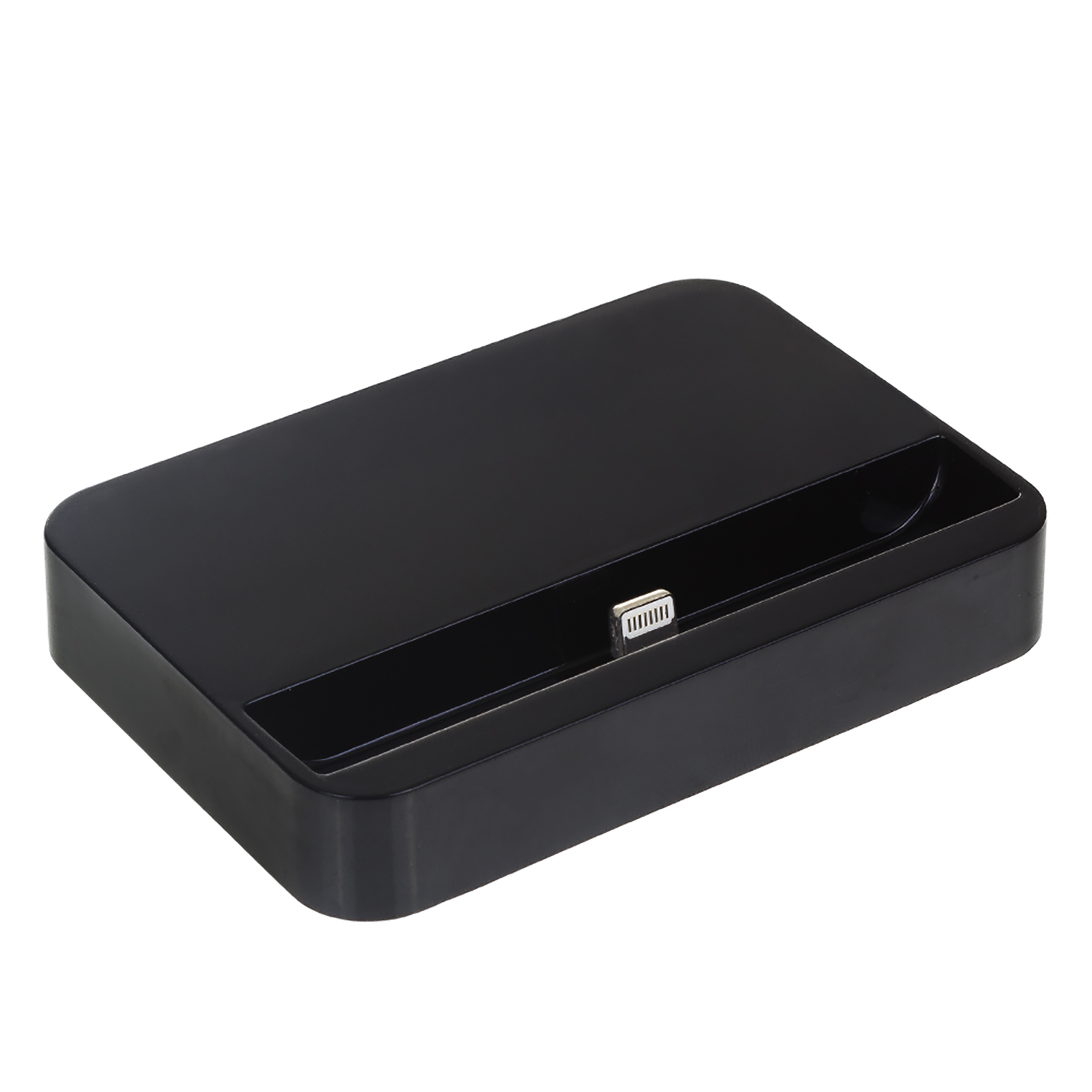 Stazione di aggancio nera con porta connettore Lightning per un dispositivo mobile.