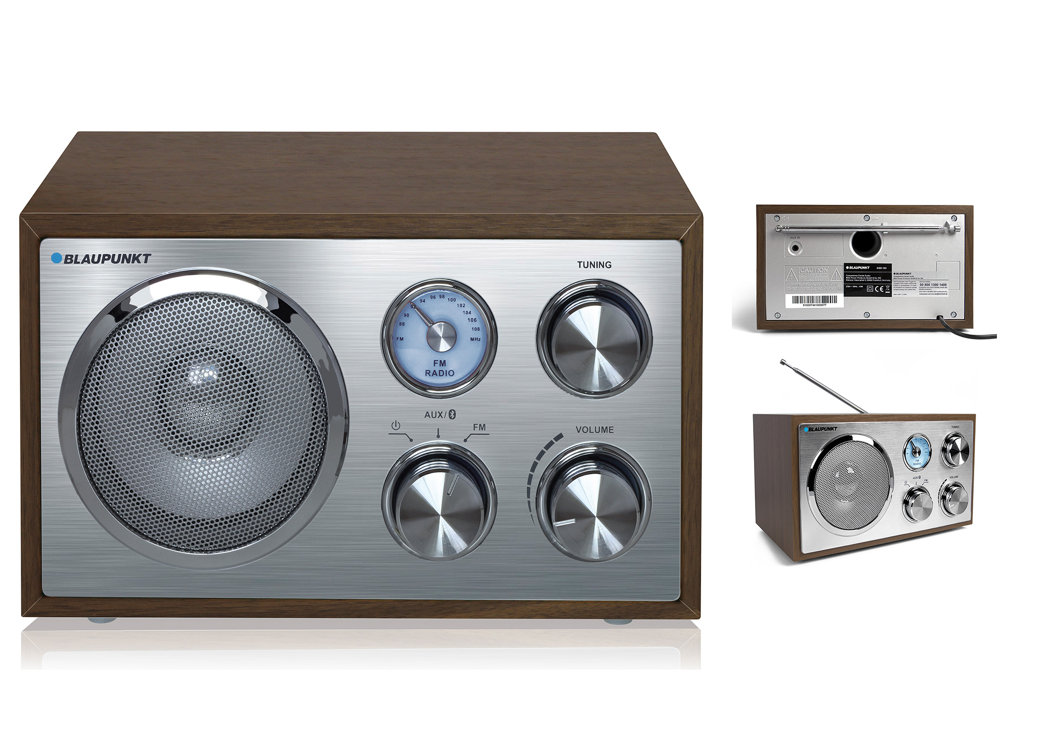 BLAUPUNKT RXN-180-WN RADIO RETRÒ BLUETOOTH EFFETTO LEGNO Radio retrò, Analogico, Sintonizzatore FM, FM, Bluetooth, Marrone/Argento