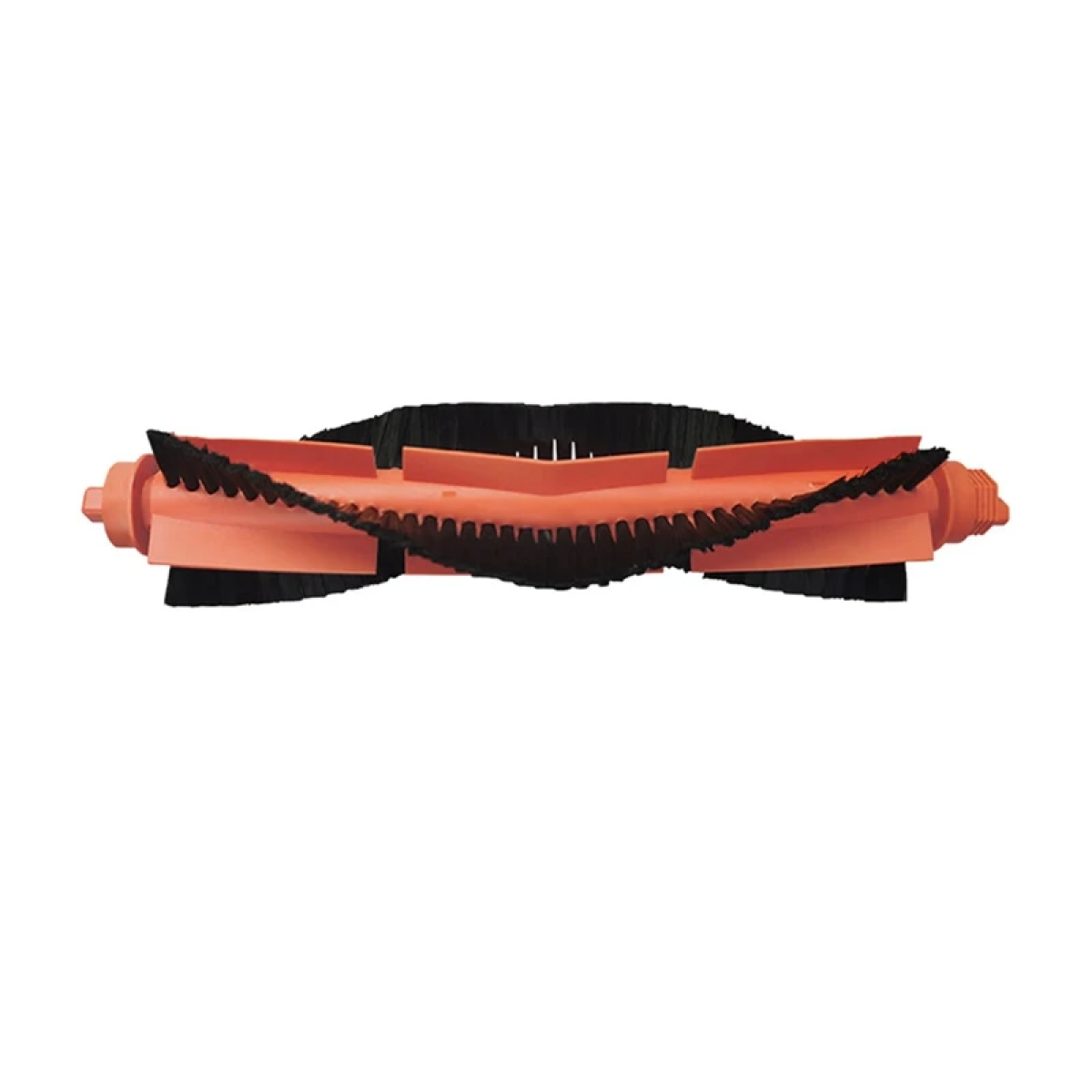 Szczotka do odkurzacza z pomarańczowym i czarnym włosiem, na białym tle.