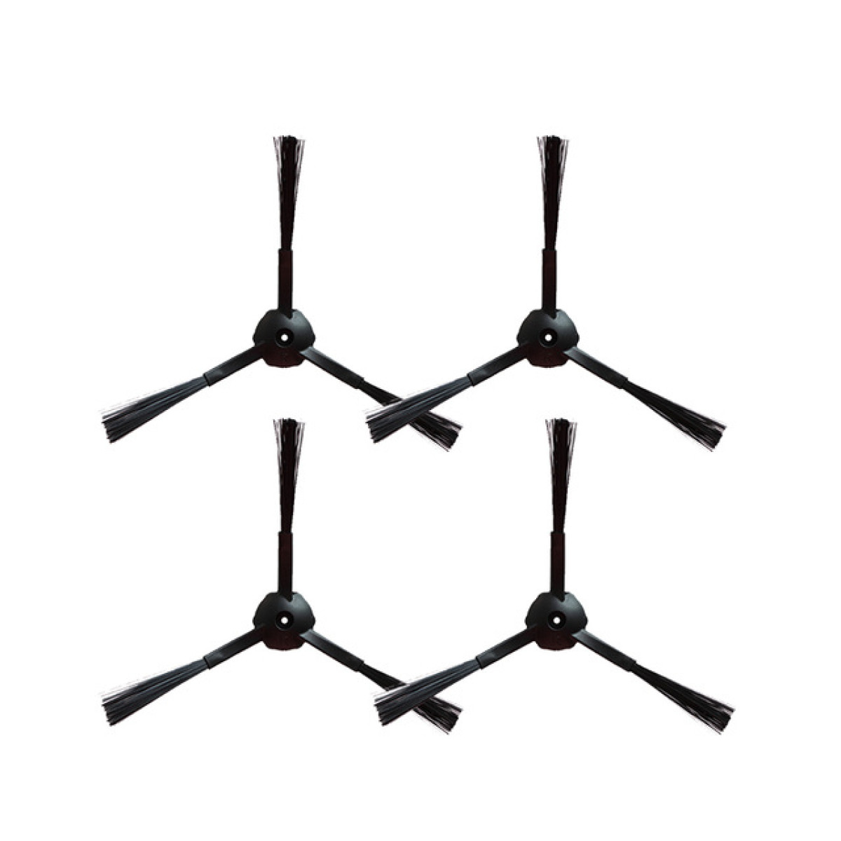 Cuatro cepillos negros para aspiradora robot. Son triangulares con cerdas negras. Los cepillos son nuevos.