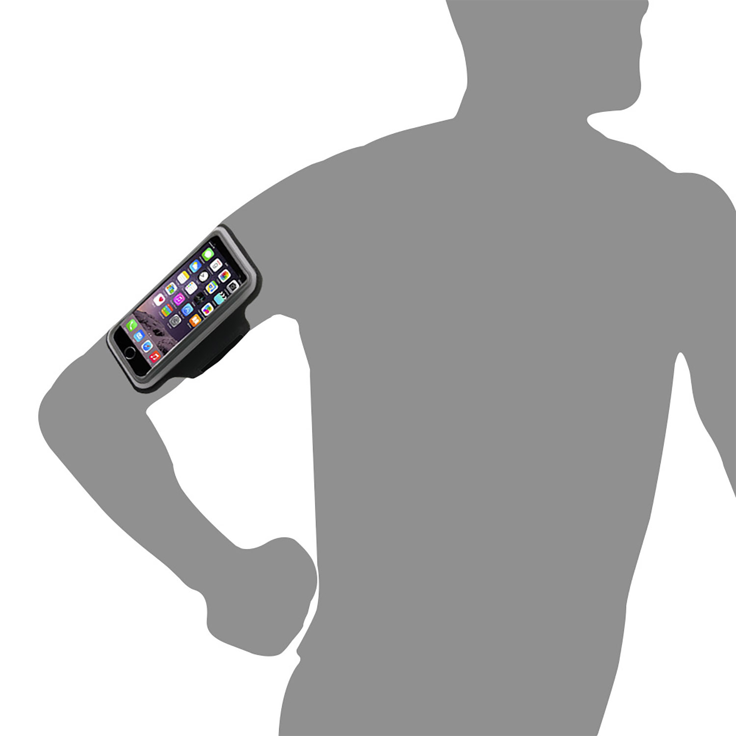 Silhouette di un corridore con smartphone in una fascia da braccio.
