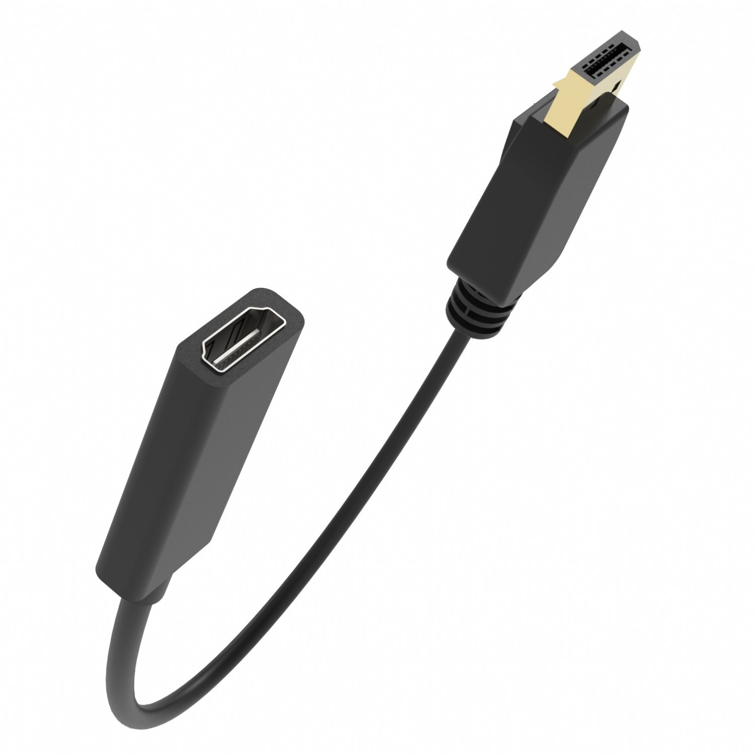 Czarny kabel adaptera Inca HDMI na DisplayPort, ze złączami na obu końcach.