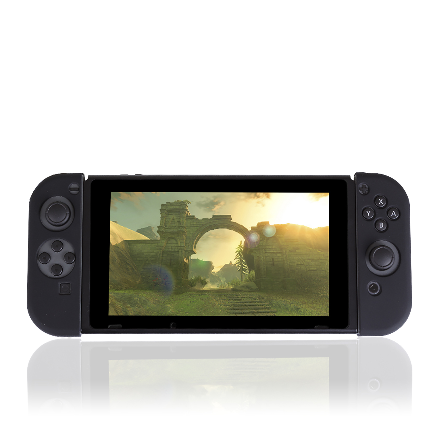 Una consola Nintendo Switch negra con mandos, mostrando una pantalla de juego.