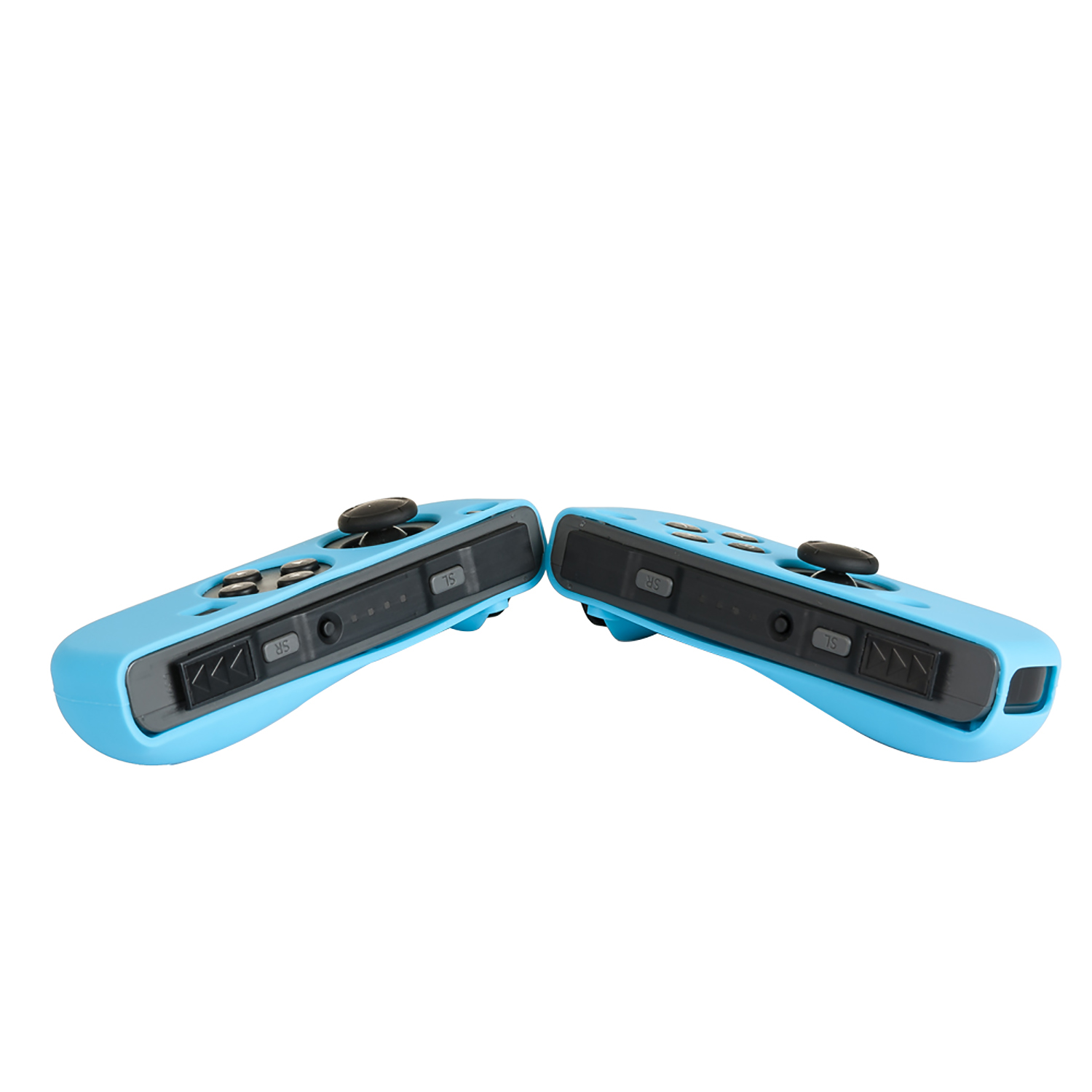 Dos mandos azules de Nintendo Switch, uno junto al otro, sobre un fondo blanco.