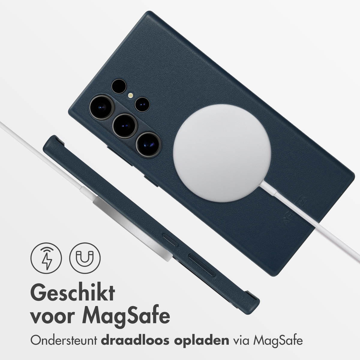 ACCEZZ MagSafe Leather Backcover - Geschikt voor Samsung Galaxy S24 Ultra - Telefoonhoesje voor Samsung Samsung Galaxy S24 Ultra Donkerblauw