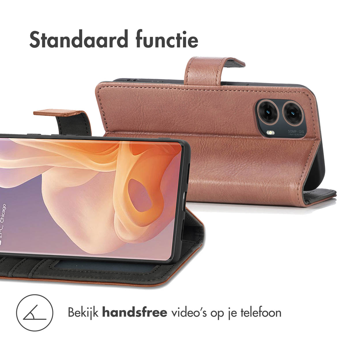 IMOSHION Luxe Bookcase - Geschikt voor Motorola Moto G85 - Telefoonhoesje voor Motorola Motorola Moto G85 Bruin