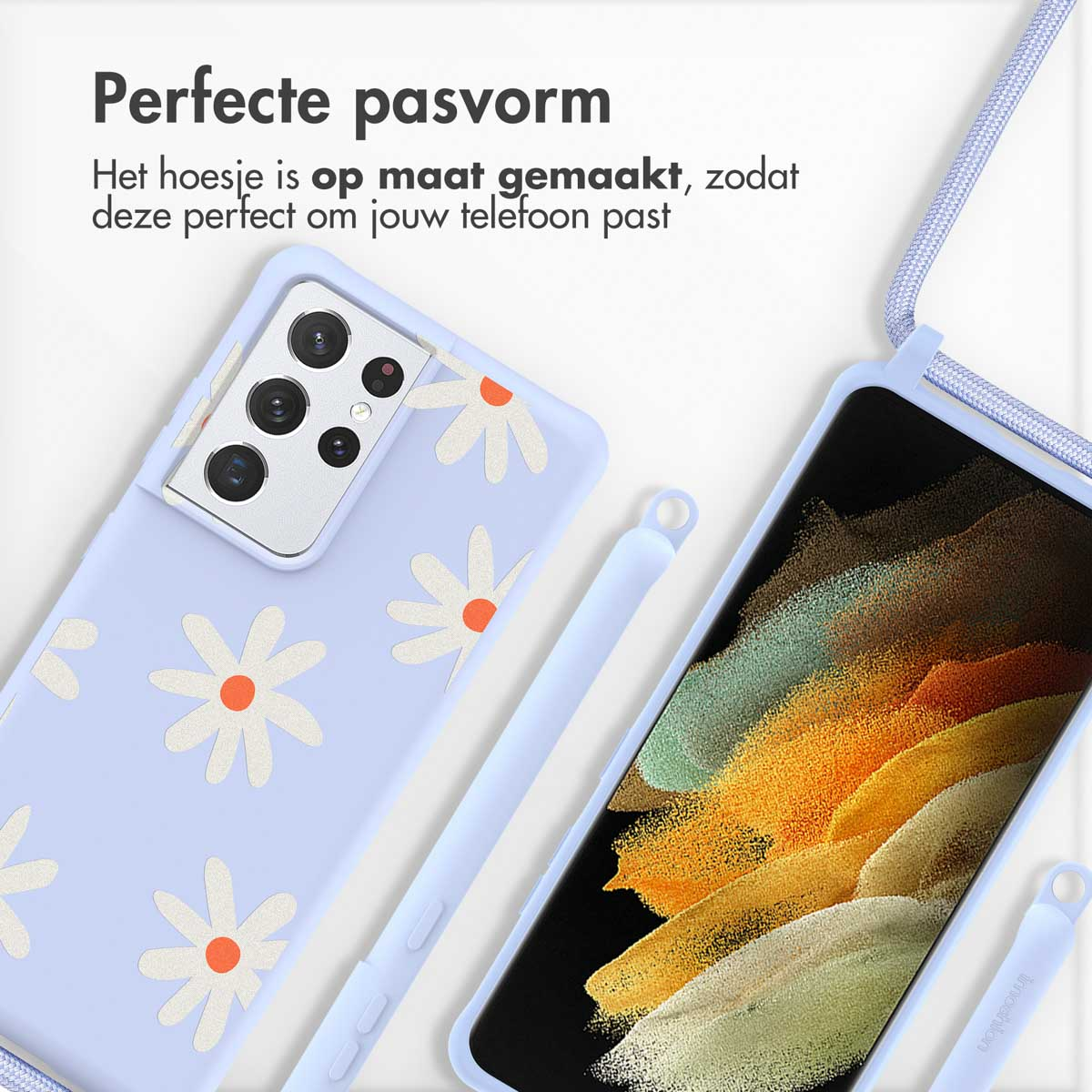 IMOSHION Siliconen design hoesje met koord - Geschikt voor Samsung Galaxy S21 Ultra - Telefoonhoesje voor Samsung Samsung Galaxy S21 Ultra Meerkleurig