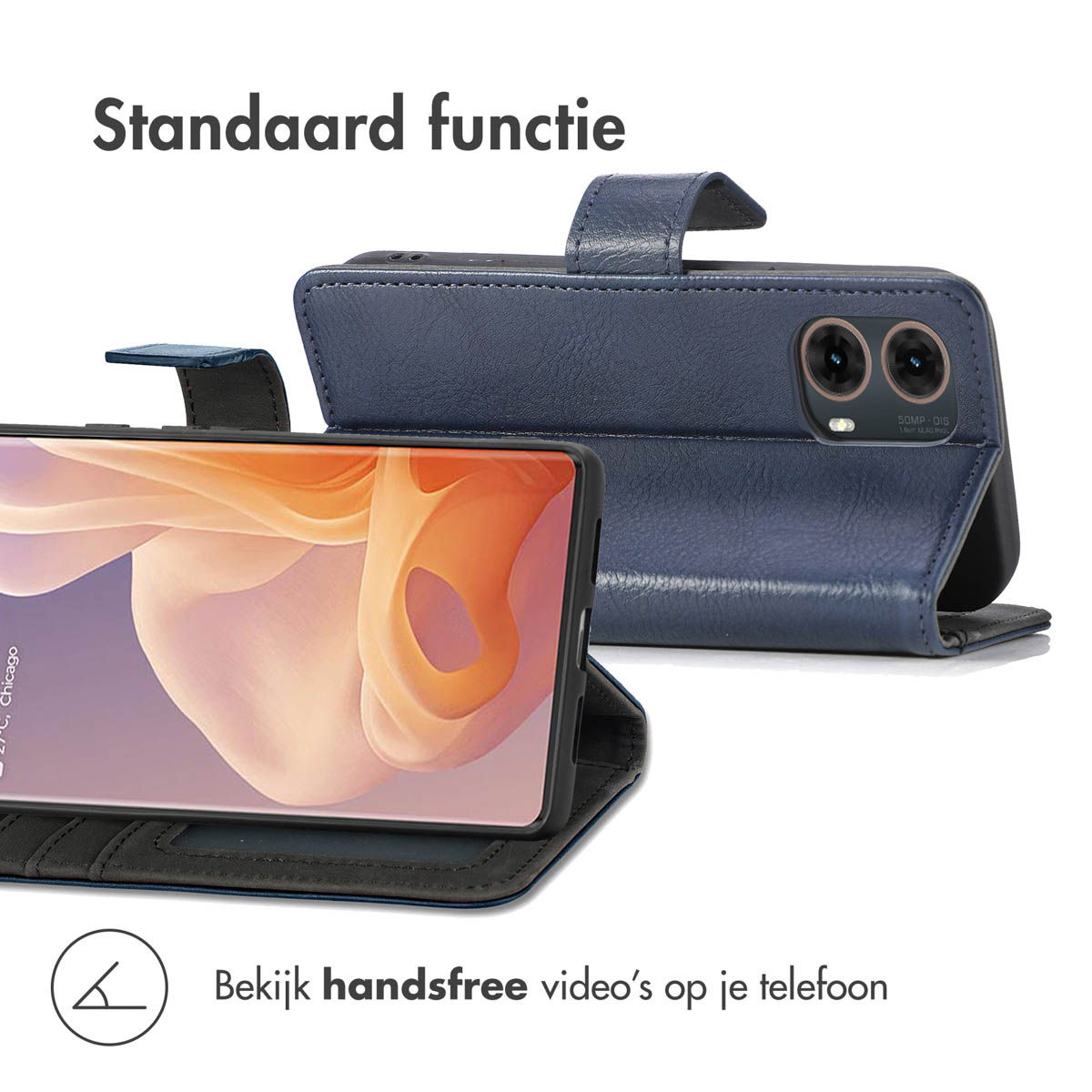 IMOSHION Luxe Bookcase - Geschikt voor Motorola Moto G85 - Telefoonhoesje voor Motorola Motorola Moto G85 Donkerblauw