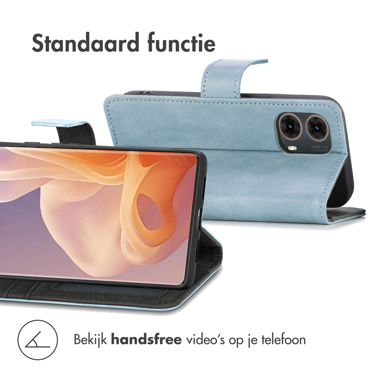 IMOSHION Luxe Bookcase - Geschikt voor Motorola Moto G85 - Telefoonhoesje voor Motorola Motorola Moto G85 Lichtblauw