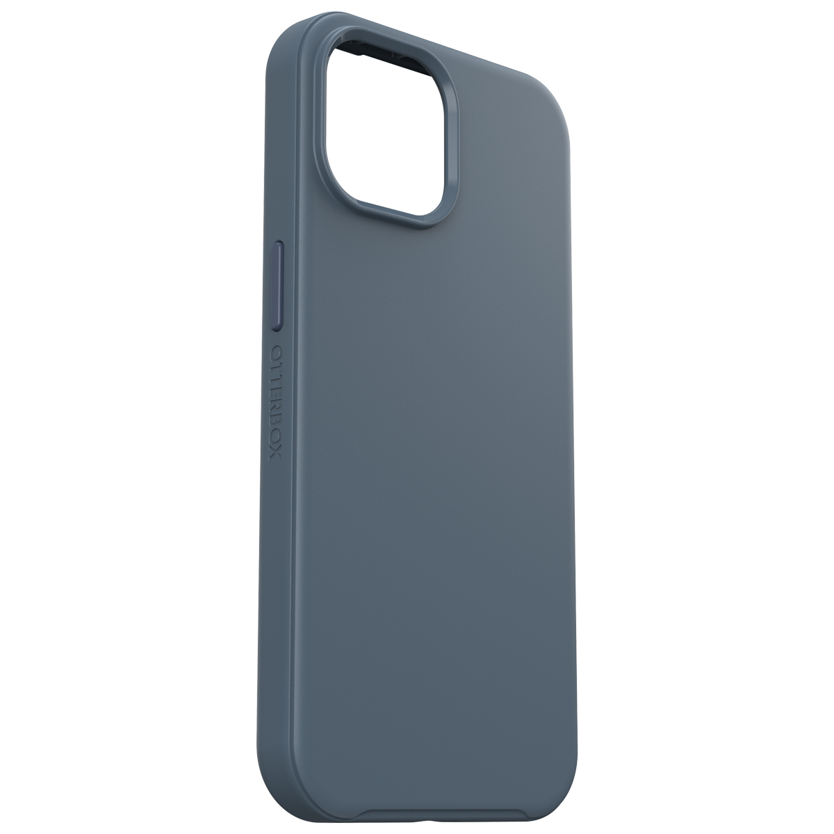 Coque de téléphone bleu foncé avec une surface lisse. La marque Otterbox est visible.