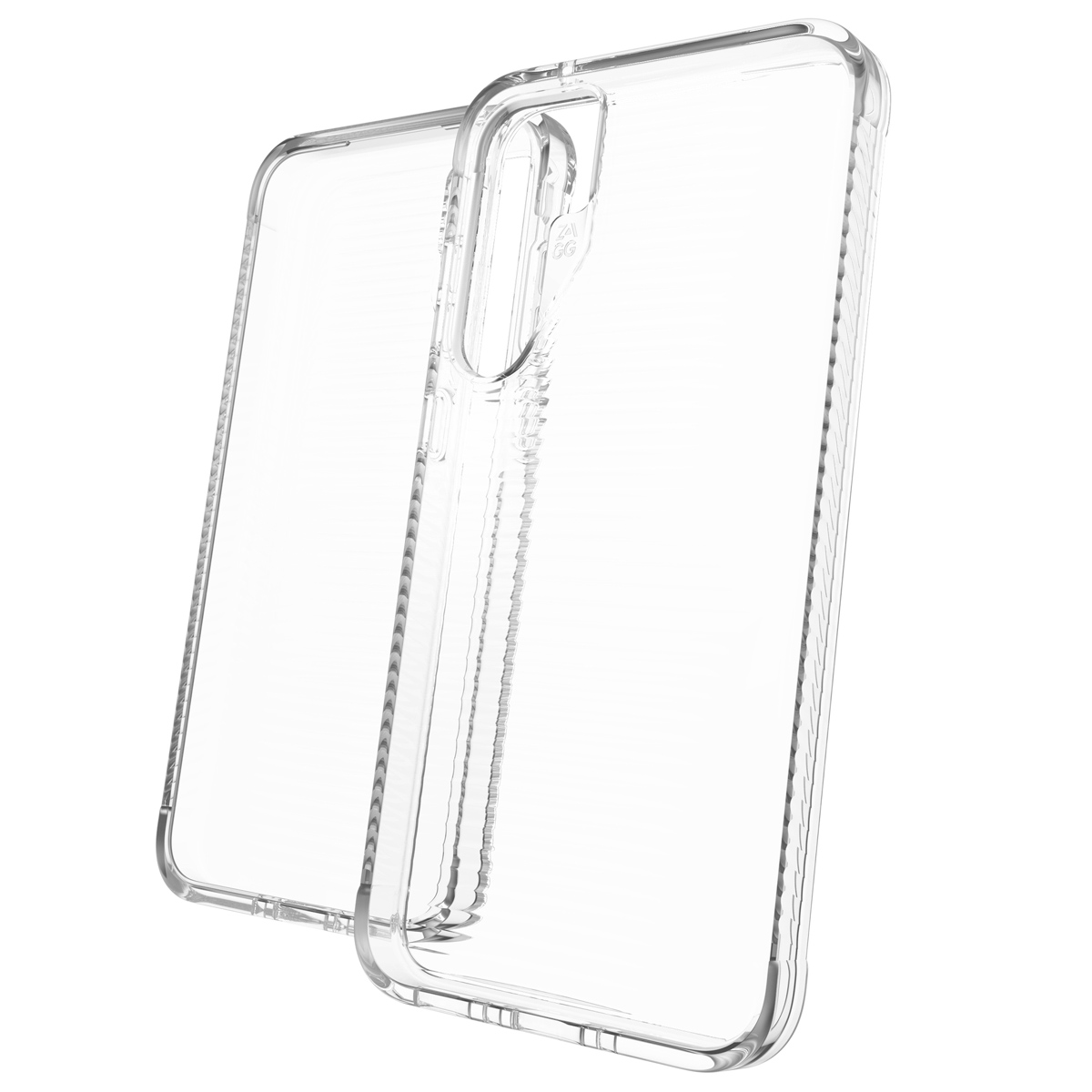 Deux étuis de téléphone transparents. L'un est incliné, montrant l'intérieur de l'étui.