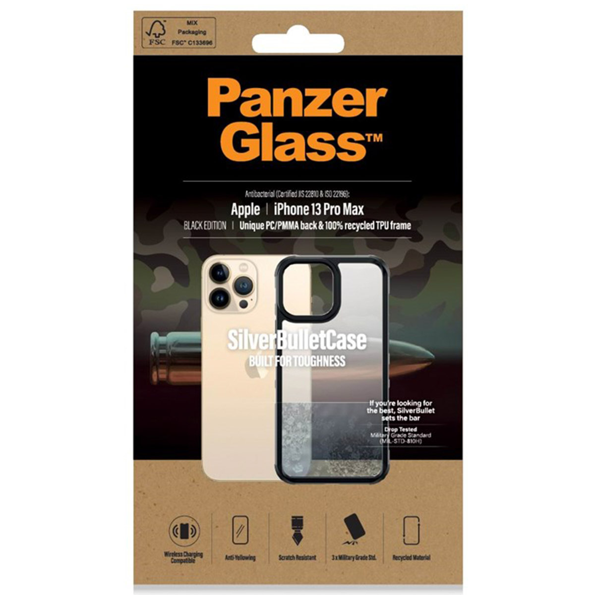 PANZERGLASS PanzerGlass SilverBullet ClearCase voor de Apple iPhone 13 Pro Max - Zwart Telefoonhoesje voor Apple Apple - iPhone 13 Pro Max Zwart