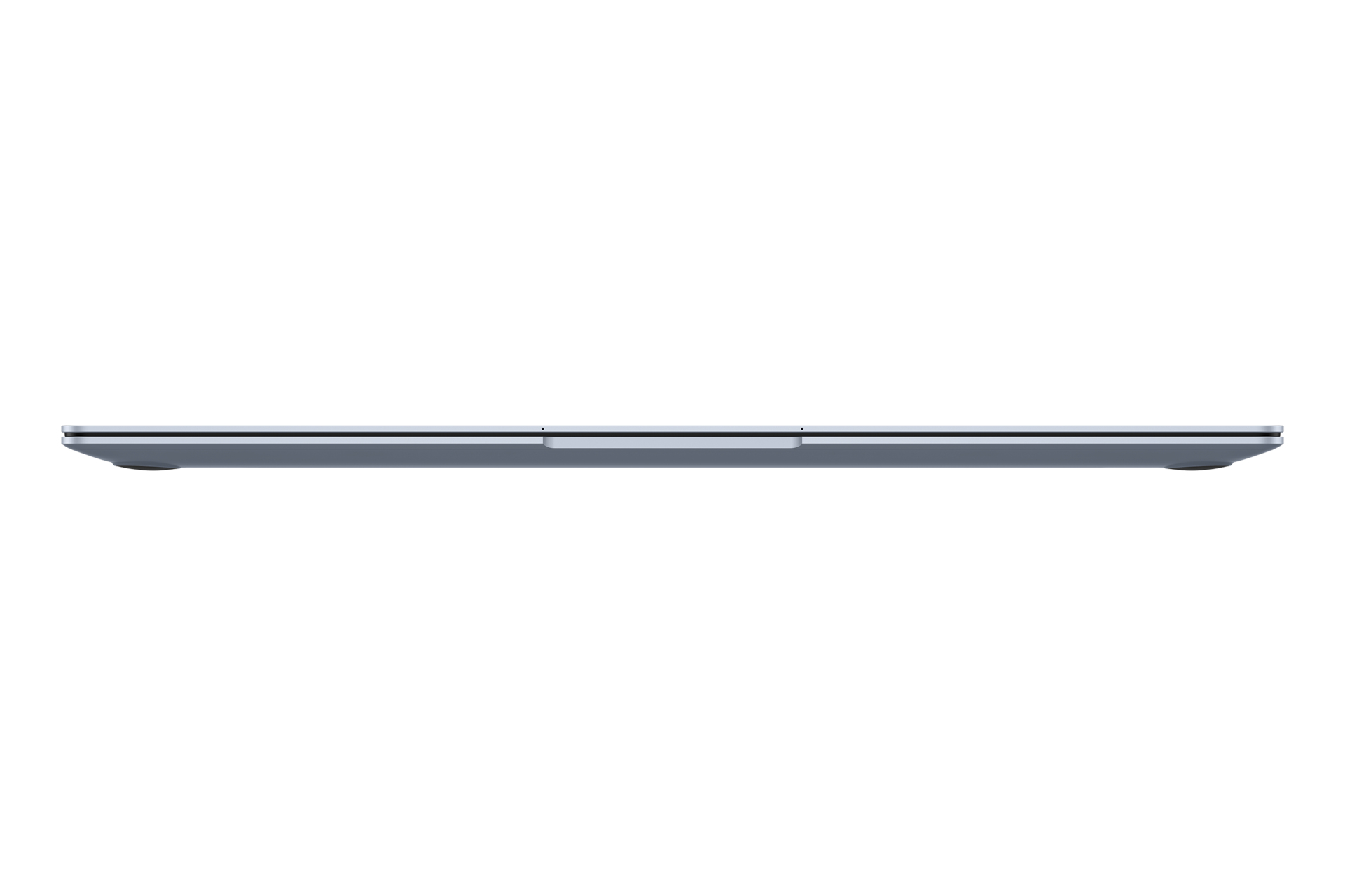Un laptop sottile e grigio visto di lato, chiuso.