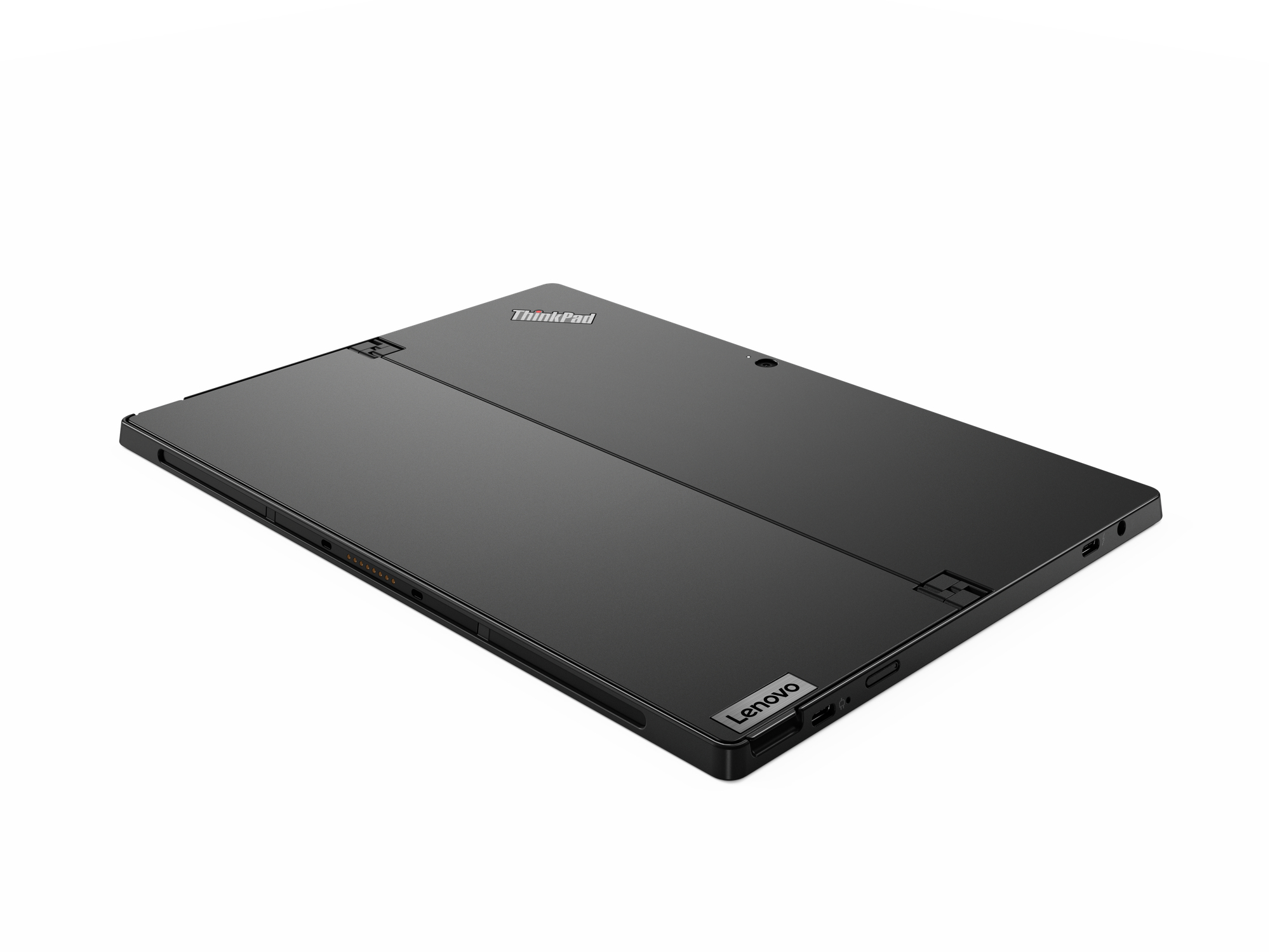 Schwarzer Laptop mit ThinkPad- und Lenovo-Logos.