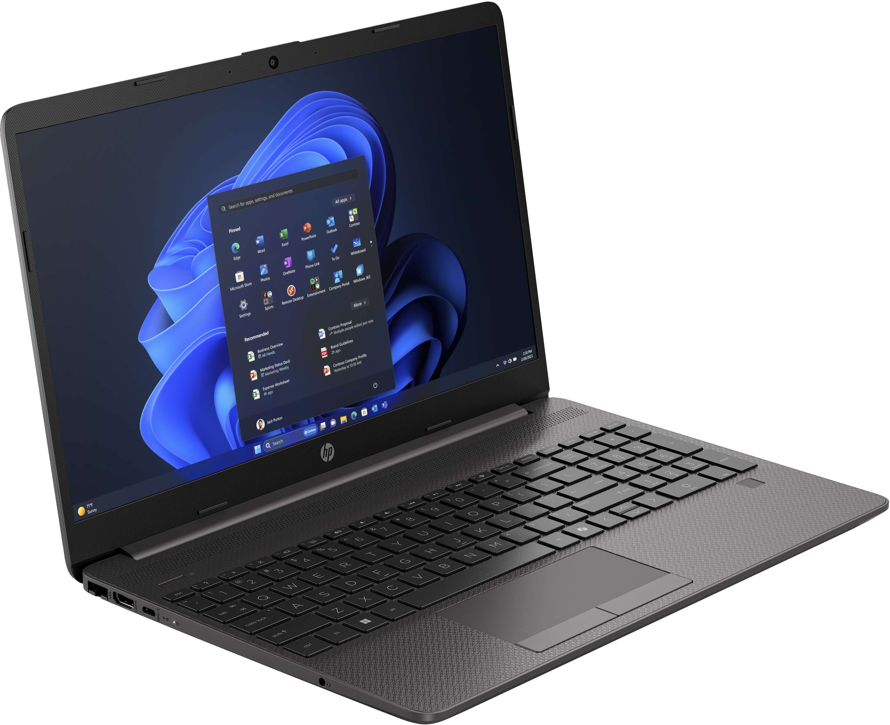 Un laptop HP nero con un'interfaccia Windows sullo schermo.