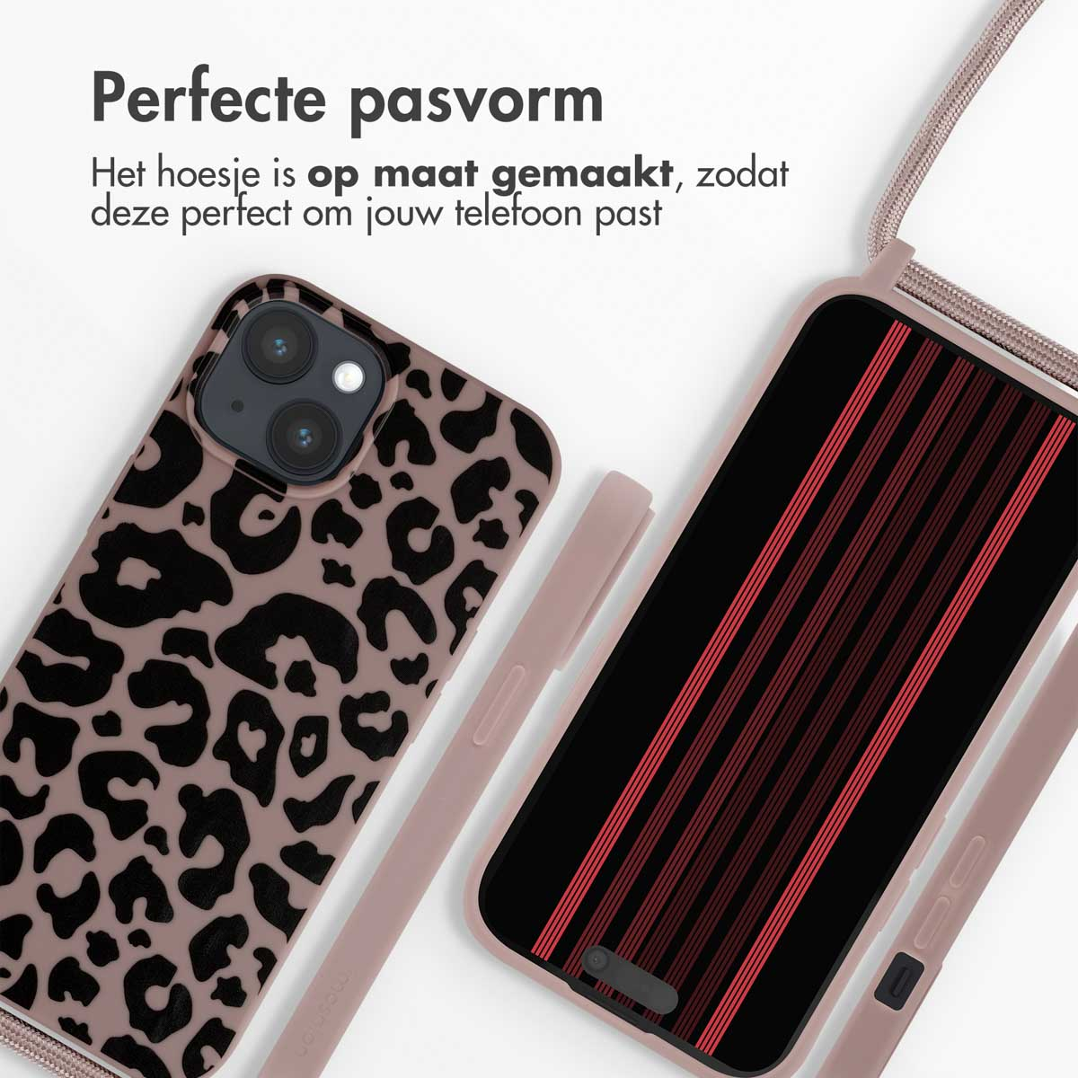 Phone cases with cheetah prints. Text about perfect fit.