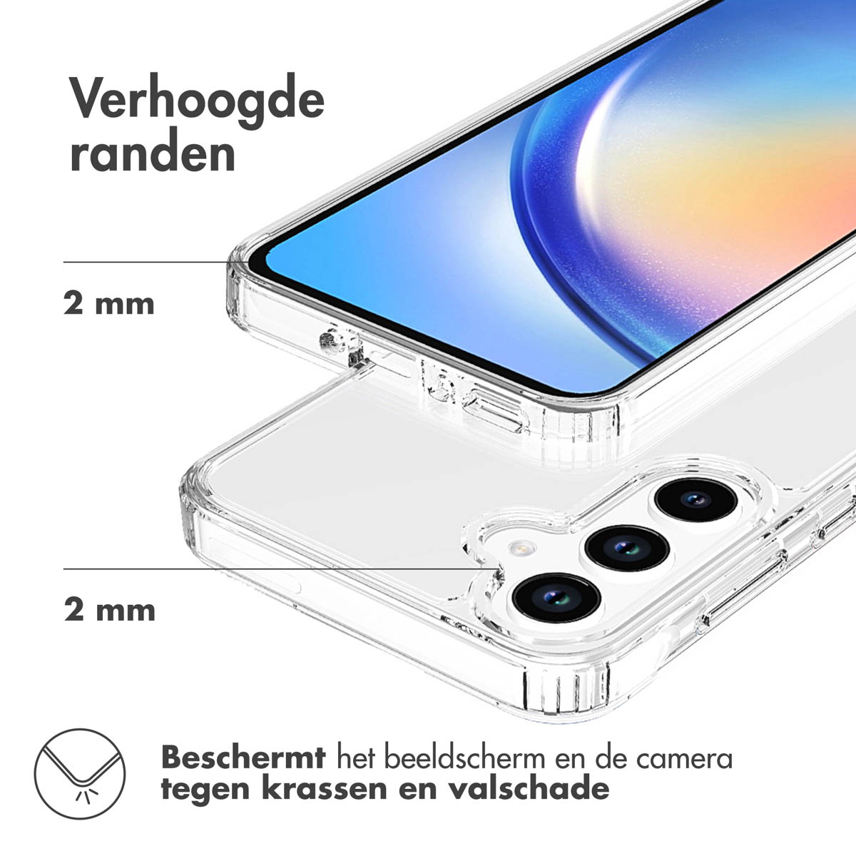 Une coque de téléphone transparente montrant la caméra et l'écran du téléphone.