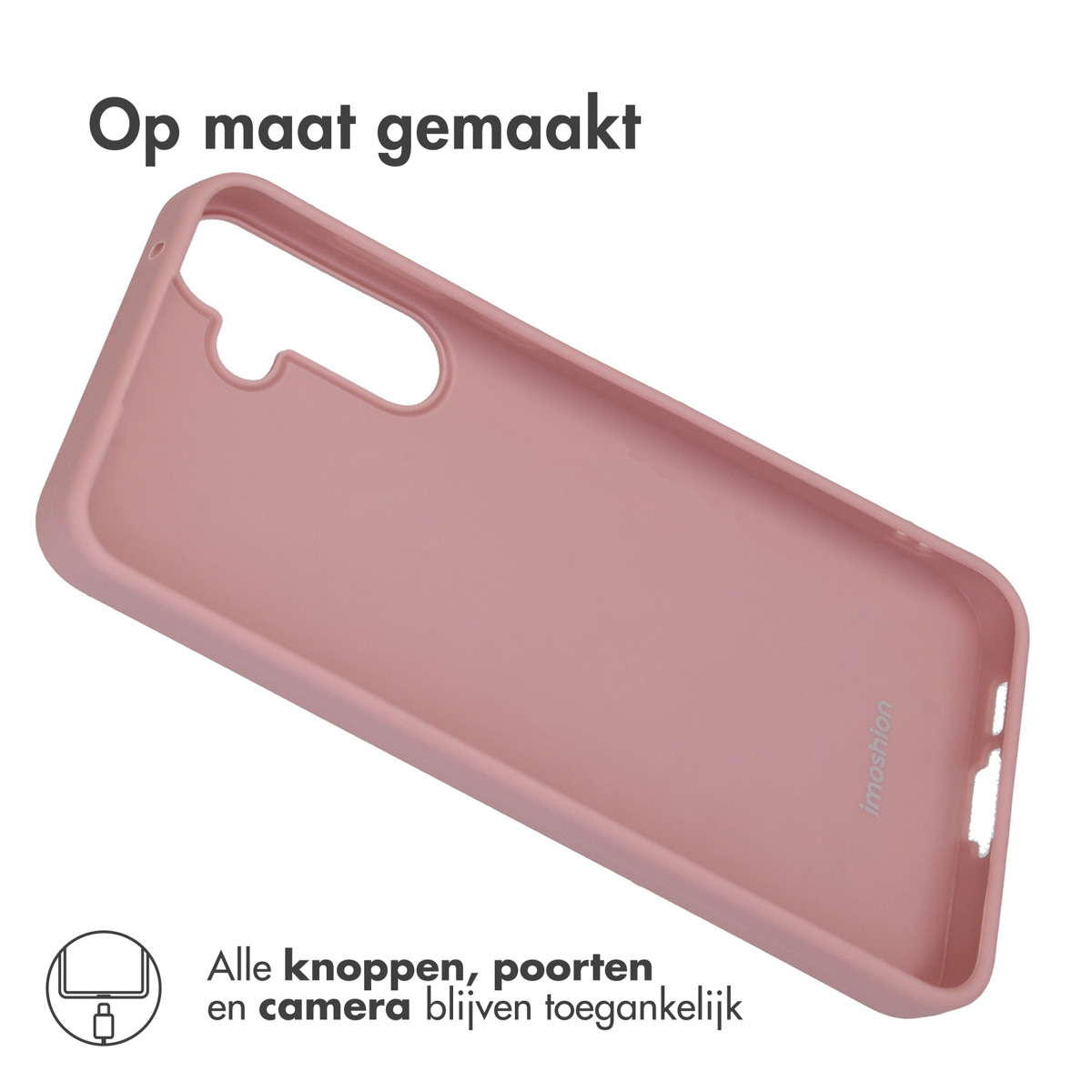 Stofroze telefoonhoesje. Tekst: Op maat gemaakt.