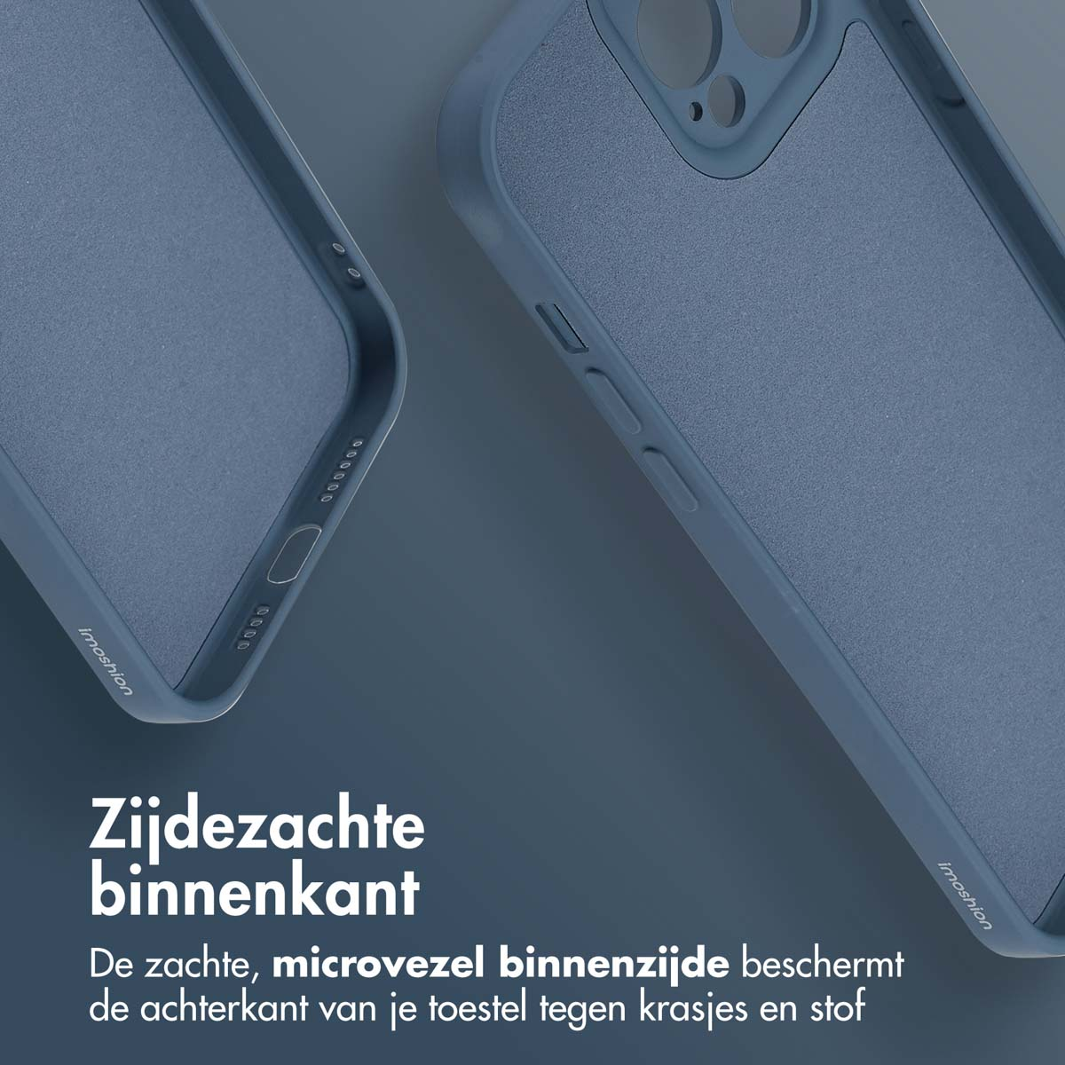 Coque de téléphone bleue avec un intérieur bleu et gris. La coque est ouverte.