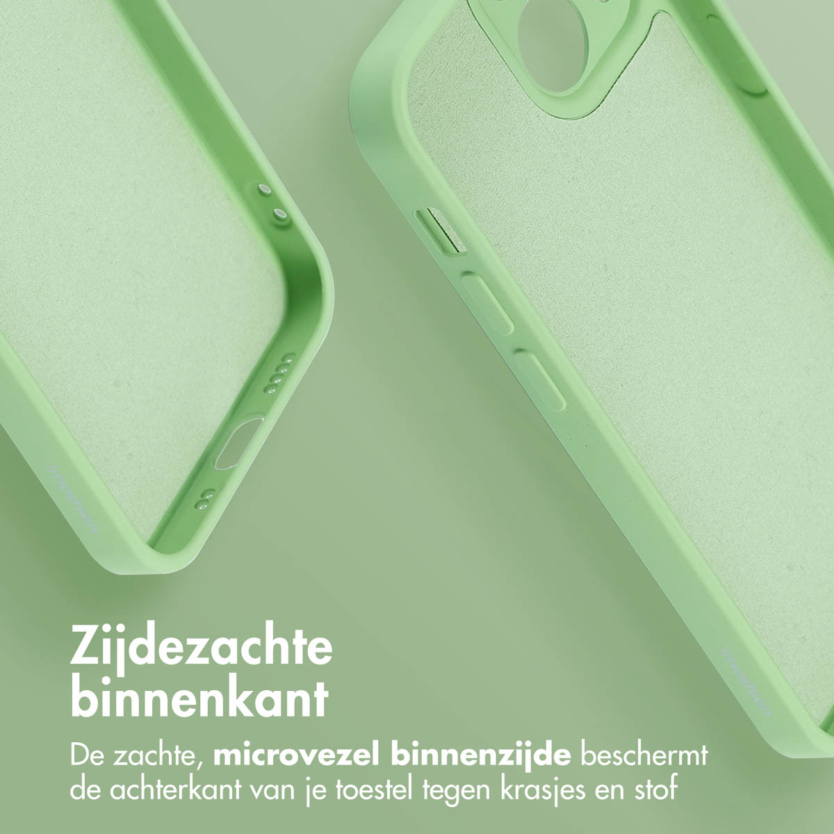Gros plan de l'intérieur doux en microfibre d'une coque verte, protégeant des rayures et de la poussière.