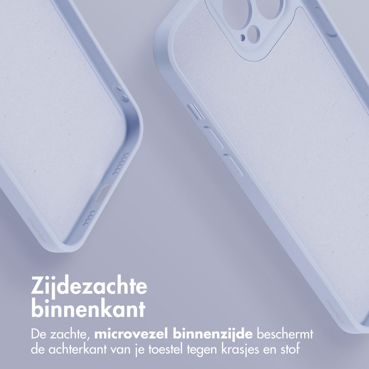 Deux coques de téléphone bleu clair avec une doublure intérieure douce. Une coque est ouverte, montrant l'intérieur.