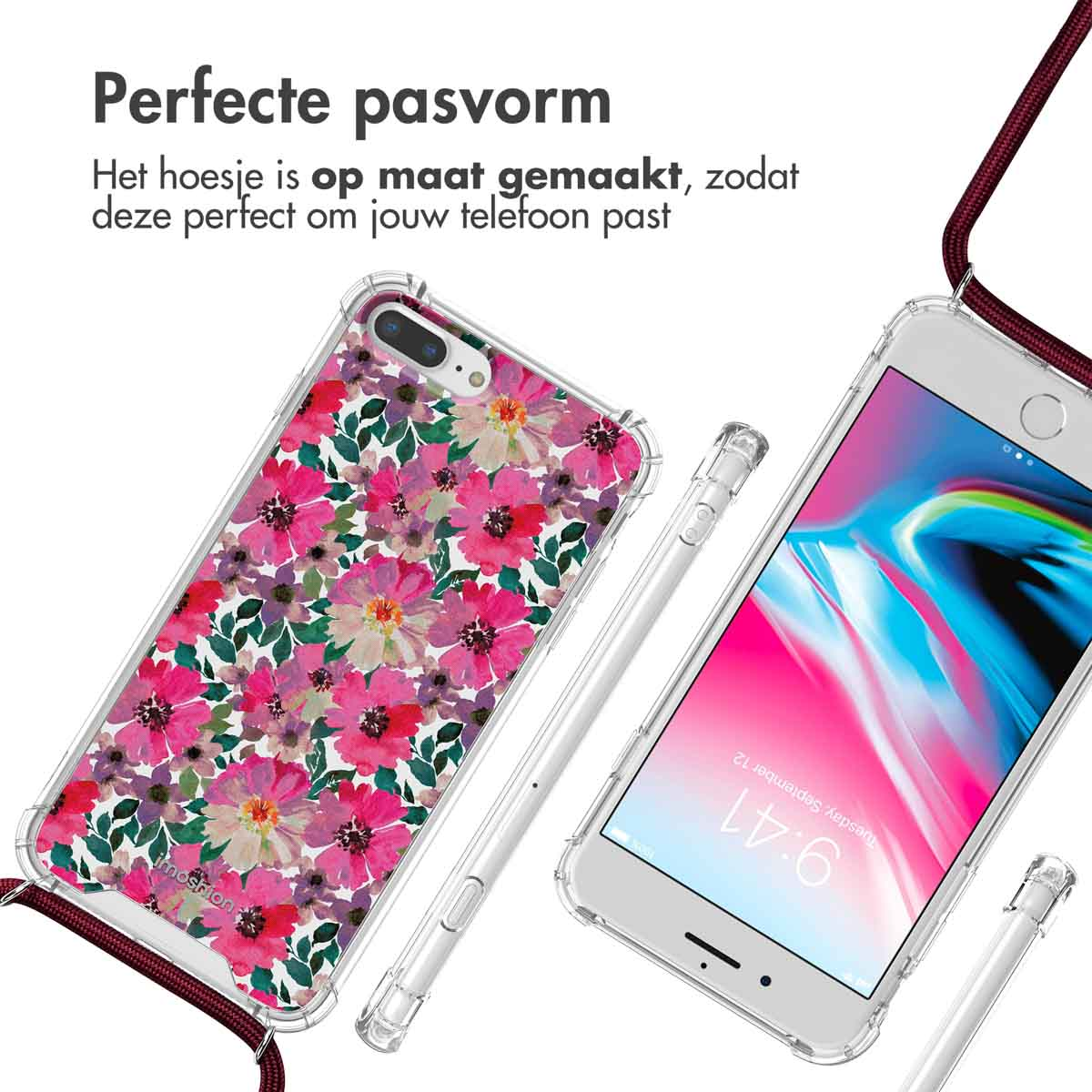 Deux coques. Une avec des fleurs et un cordon, l'autre avec écran de téléphone.