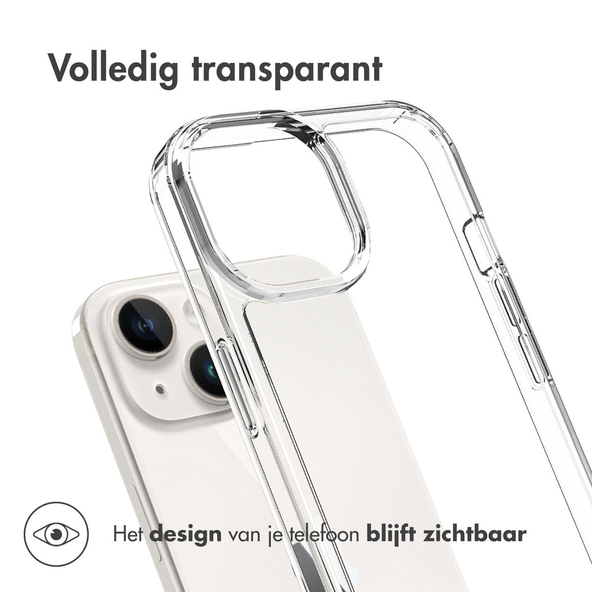 Clear phone case on a white phone, showing the phone design. The case is transparent.
