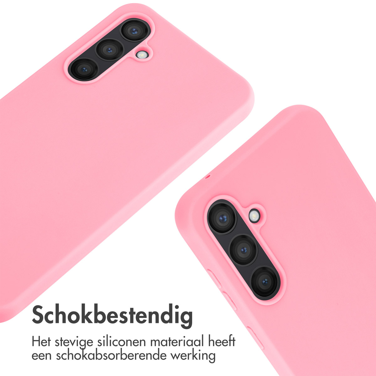 Twee roze telefoonhoesjes, een met de camera zichtbaar.