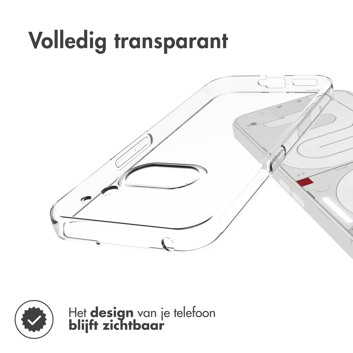 Una custodia trasparente per telefono, con un telefono all'interno. Il design del telefono è visibile attraverso la custodia.