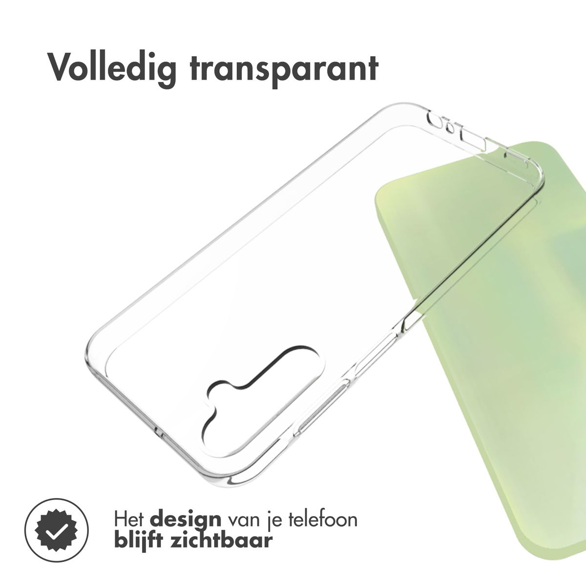 Custodia trasparente. Design del telefono visibile. Sfondo verde.