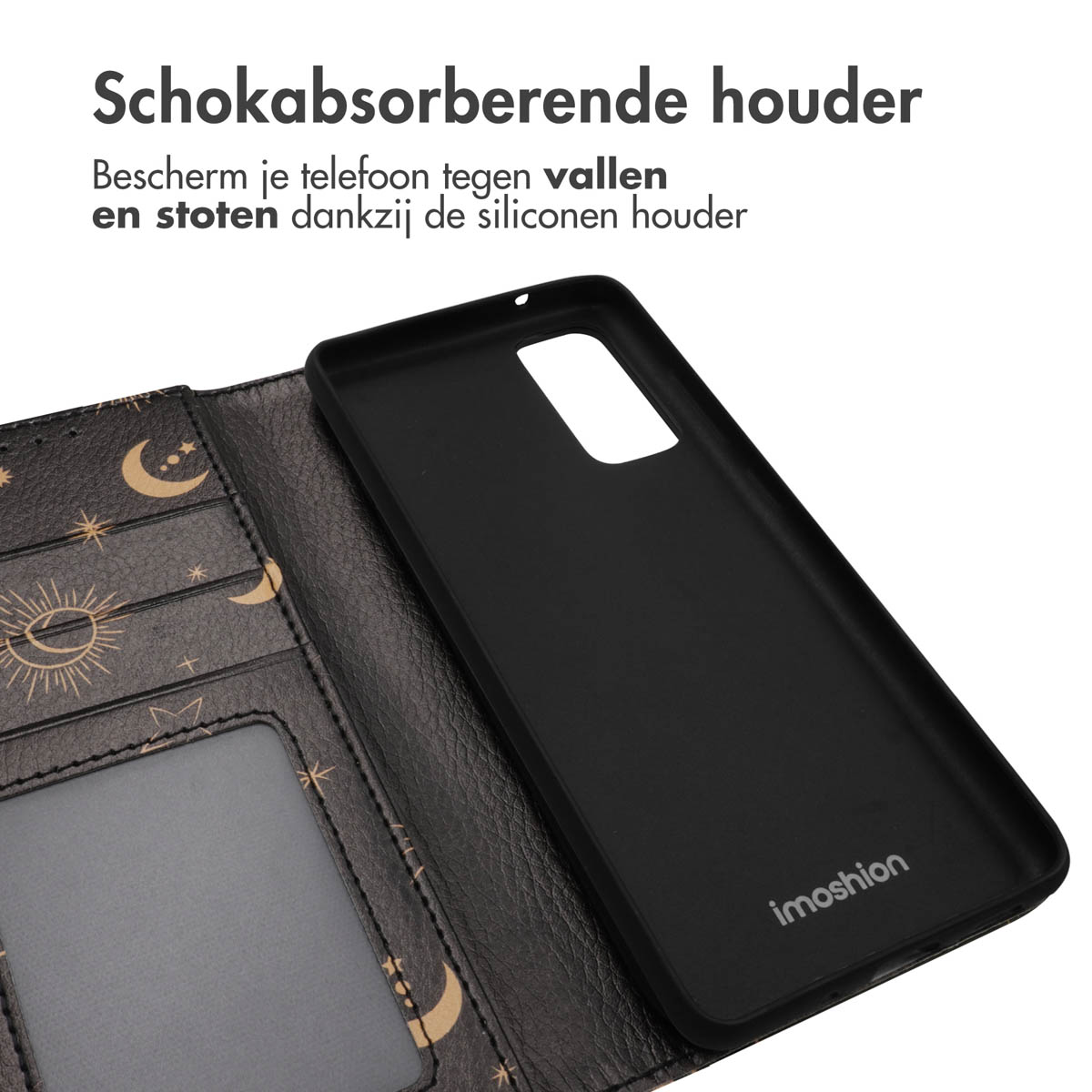 Coque noire montrant l'intérieur. La coque est de type folio ouvert.