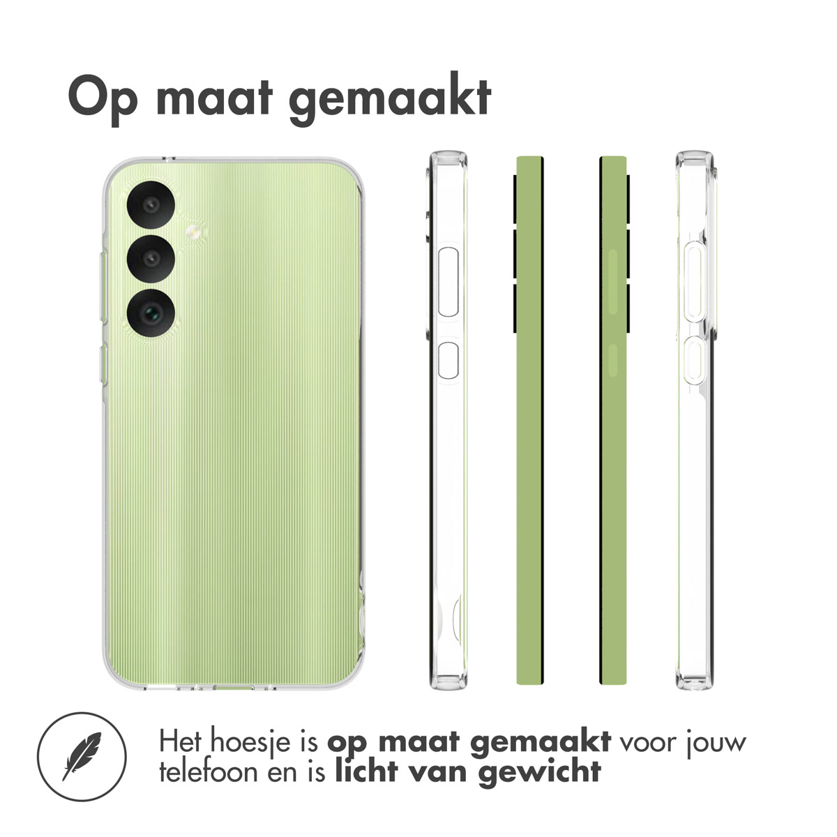 Coque verte et côtés transparents, faite pour le téléphone, design léger.