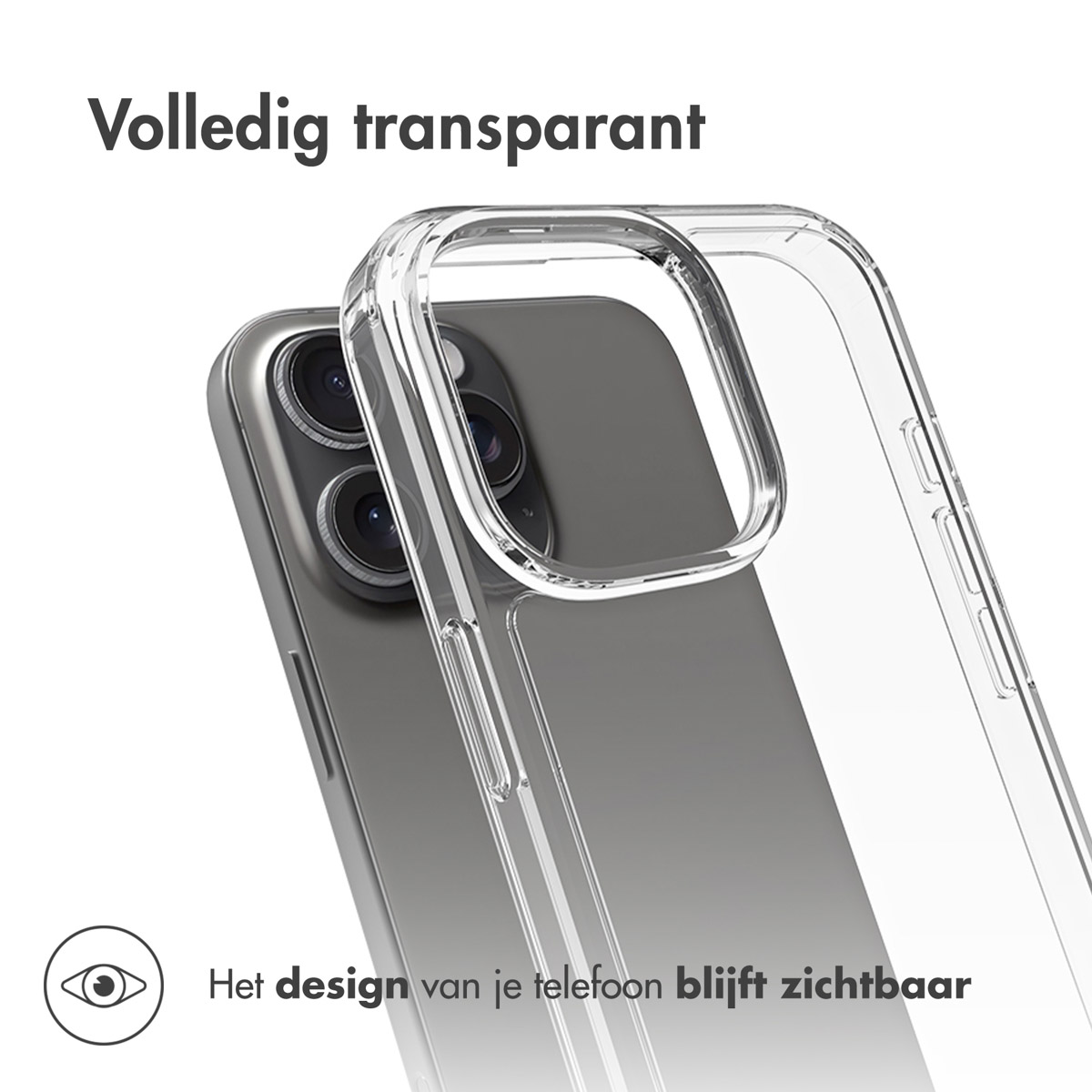 Coque transparente sur un téléphone. Le texte indique que le design du téléphone reste visible.