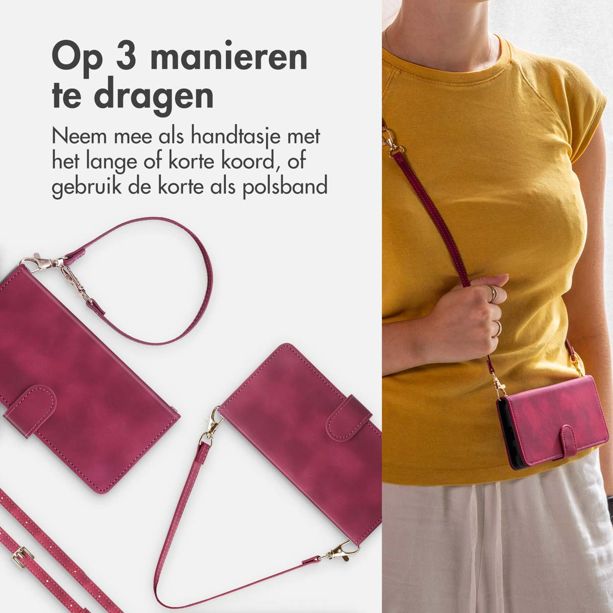 Handyhülle mit Riemen, kann als Handtasche, mit kurzem oder langem Riemen verwendet werden.