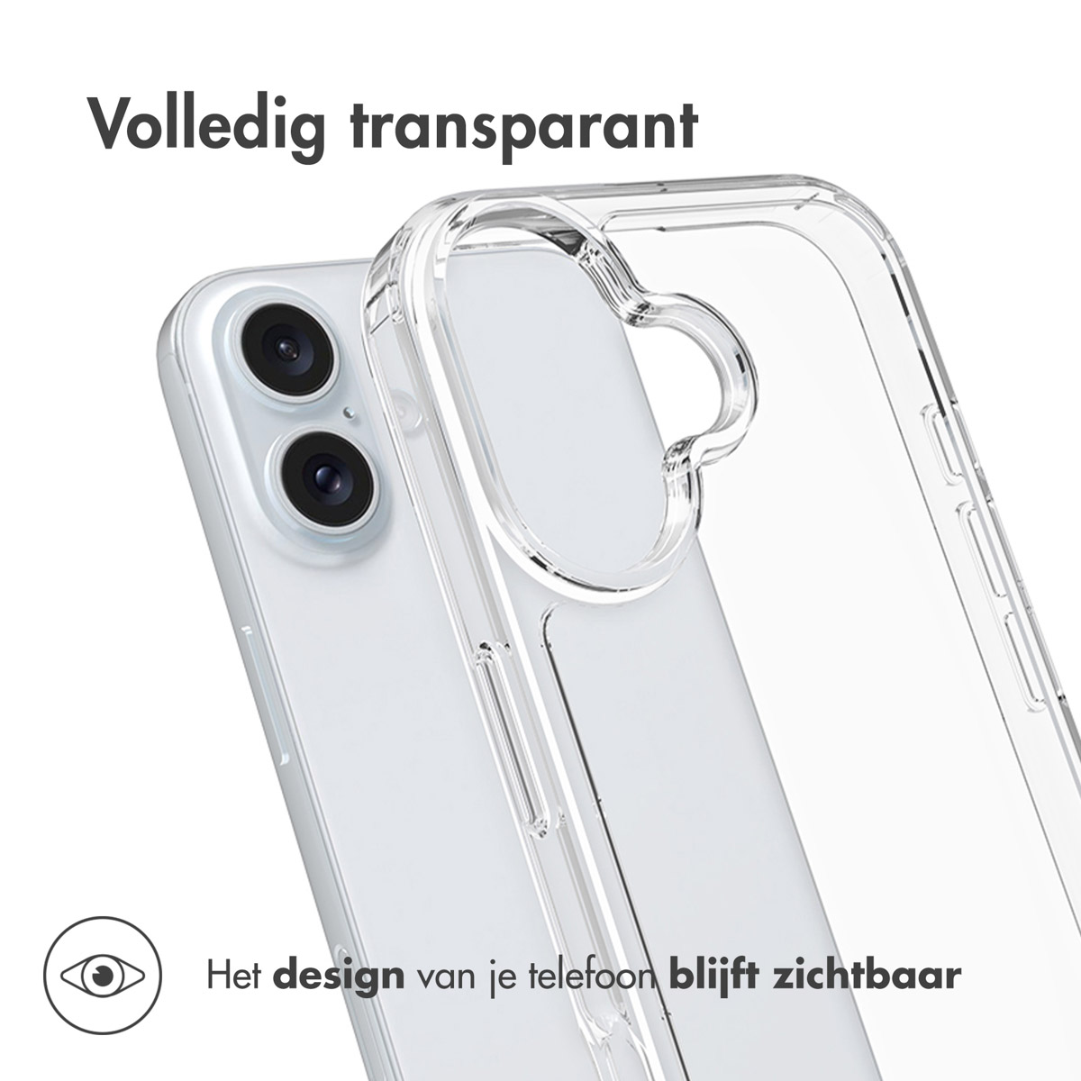 Transparante telefoonhoes op een telefoon. De hoes is transparant. Het ontwerp van de telefoon blijft zichtbaar.