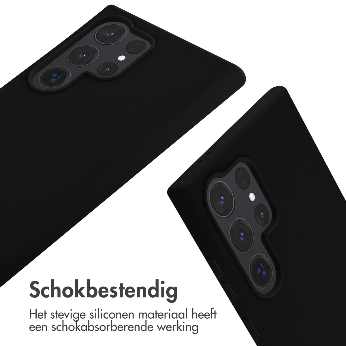 Custodie per telefono nere che mostrano la fotocamera. Sono antiurto, in silicone.