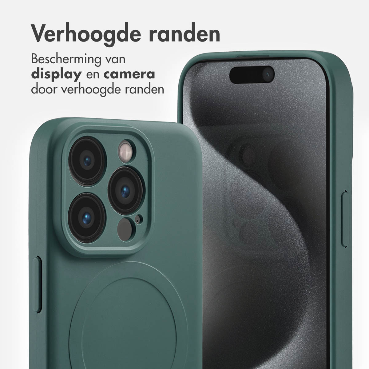 Coque de téléphone verte avec un écran sombre. Les lentilles de l'appareil photo sont visibles.